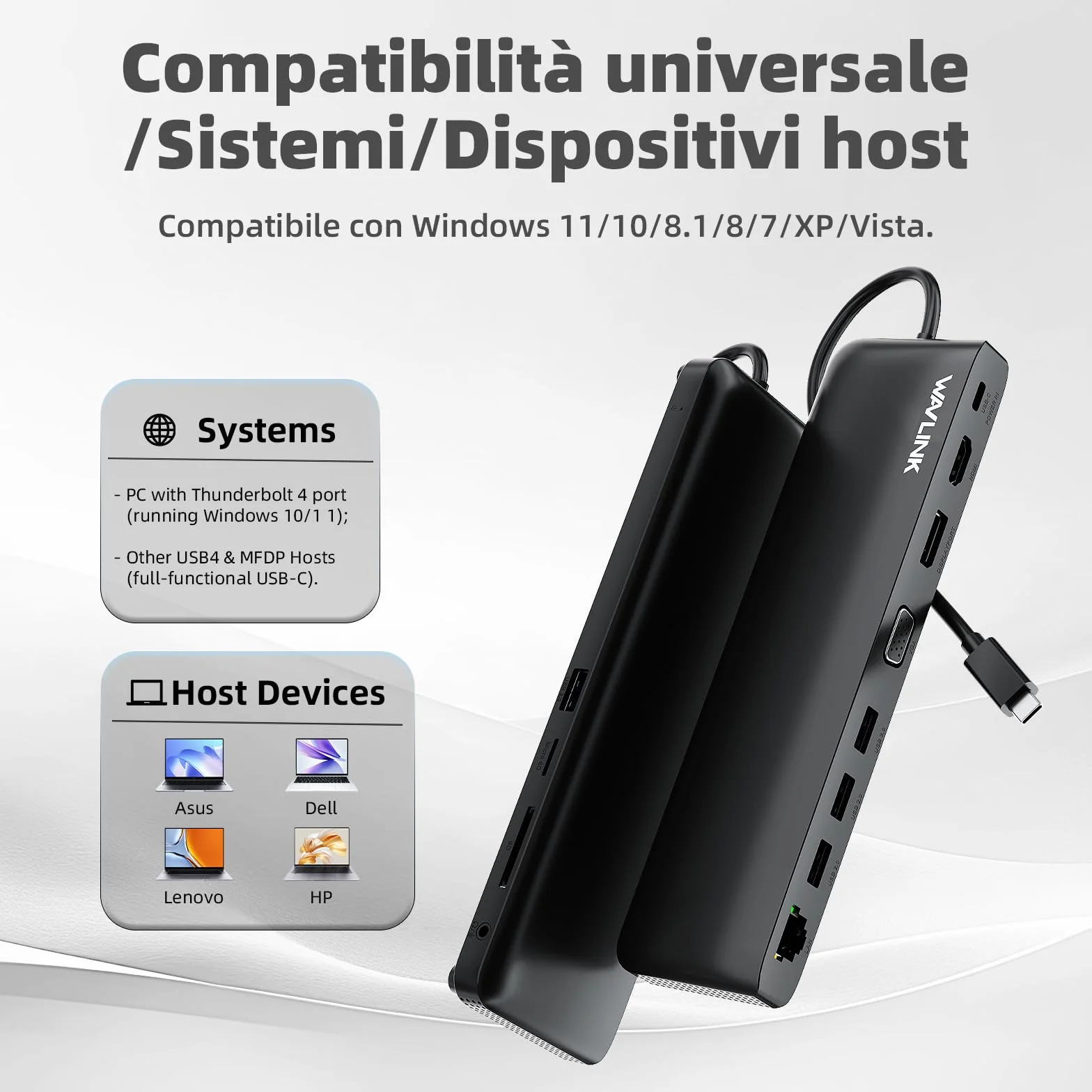 WAVLINK Docking station USB C 3 monitor, docking station con HDMI, DP, VGA, 100W PD, USB3.0&2.0, RJ45, slot SD/TF, audio/microfono, per Lenovo/HP/Dell, ecc. Nero