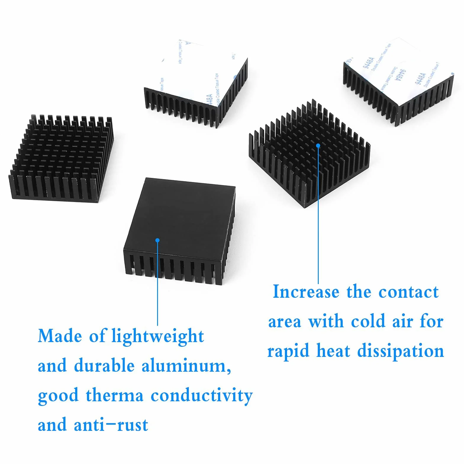 8 Pezzi Dissipatore di Calore in Alluminio 40mm x 40mm x 11mm Radiatore con alette di raffreddamento in alluminio dissipatore di calore per PC CPU Chips Vram -con Adesivo, Nero