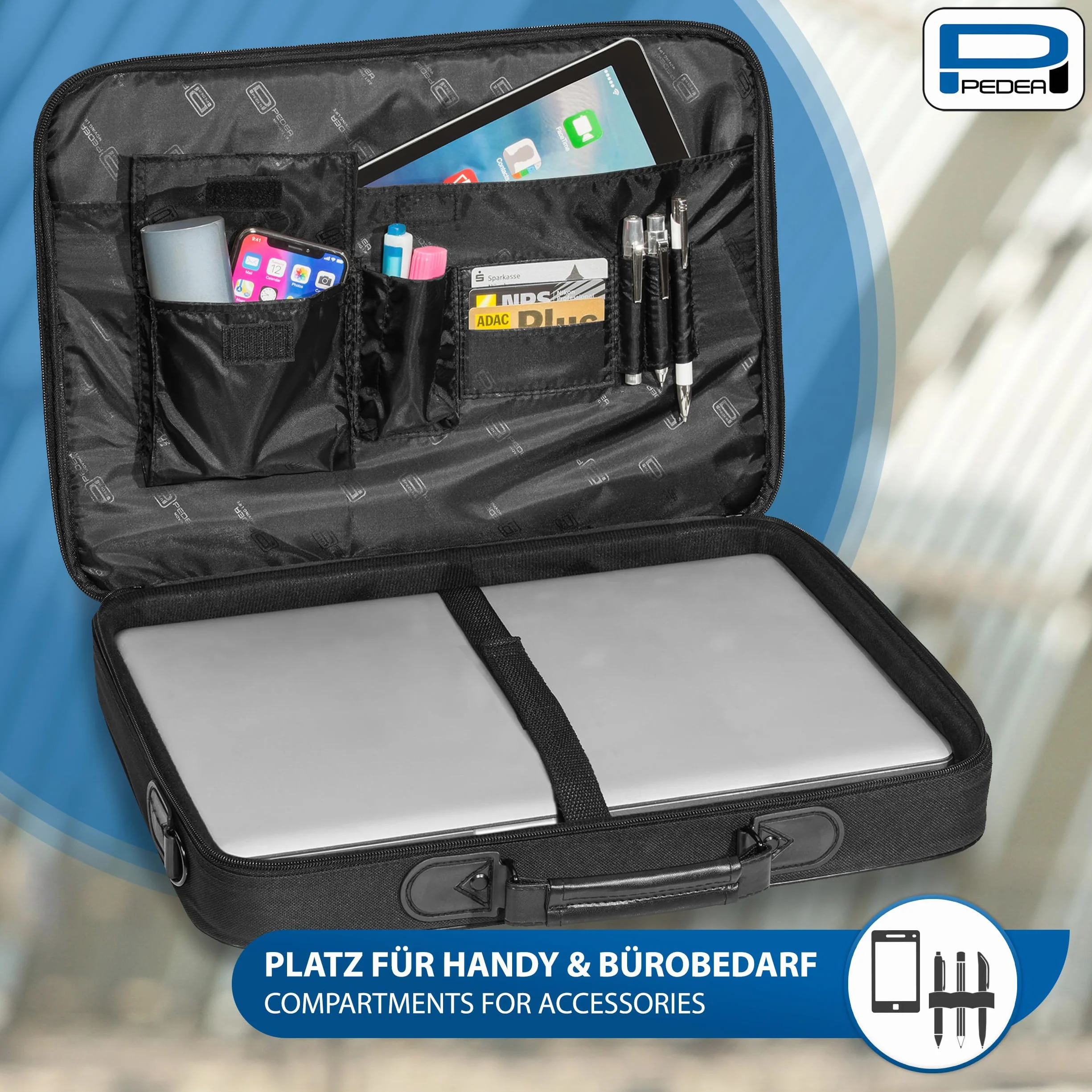 PEDEA - Borsa per Laptop *Trendline* Borsa per Notebook Fino a 18,4 Pollici - Borsa a Tracolla per Computer Portatile - Custodia per Laptop Nera - Borsa da Computer Uomo e Donna