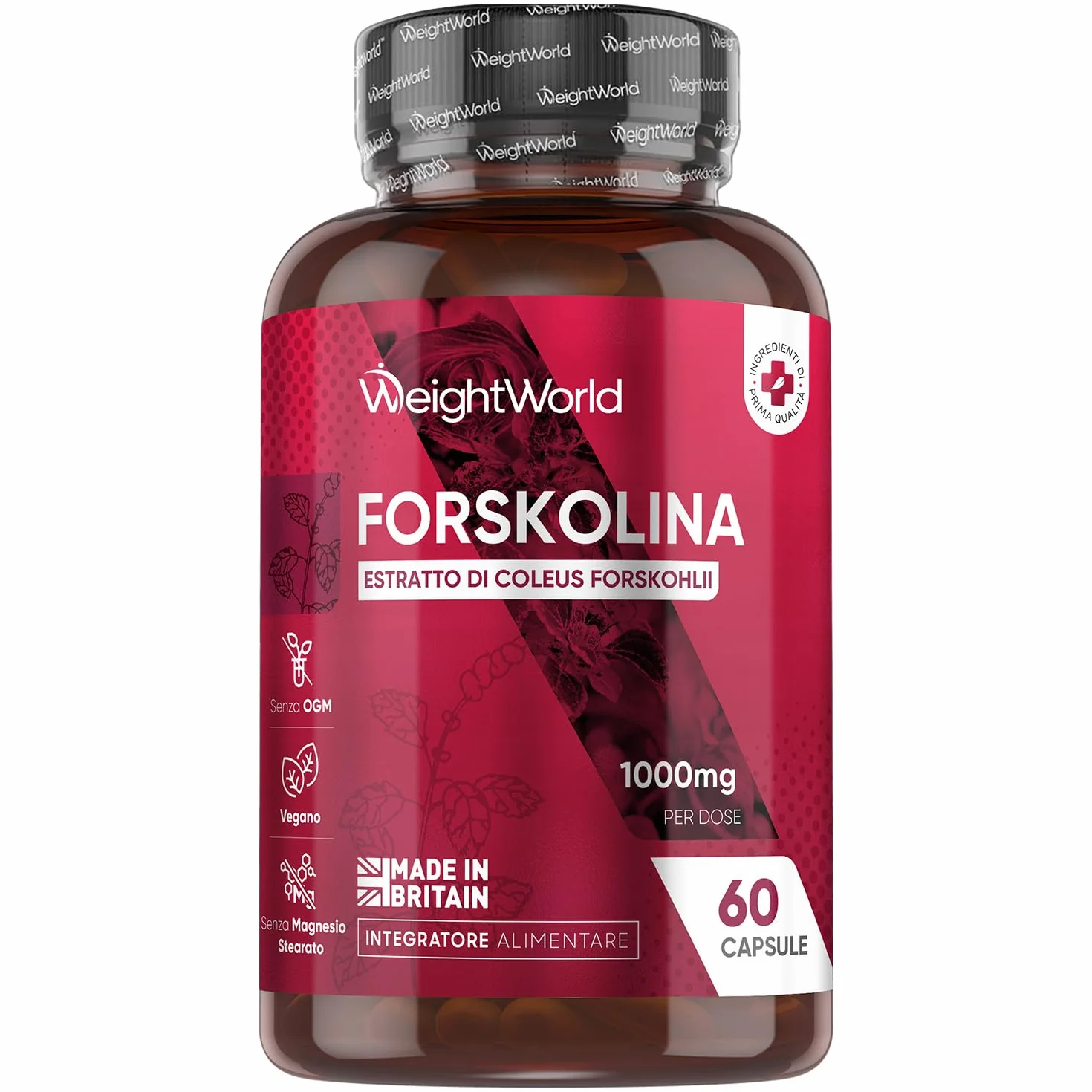 Forskolina 60 Capsule Vegane 1000mg per Dose 35:1 Coleus Forskohlii Integratore Polvere Senza Glutine