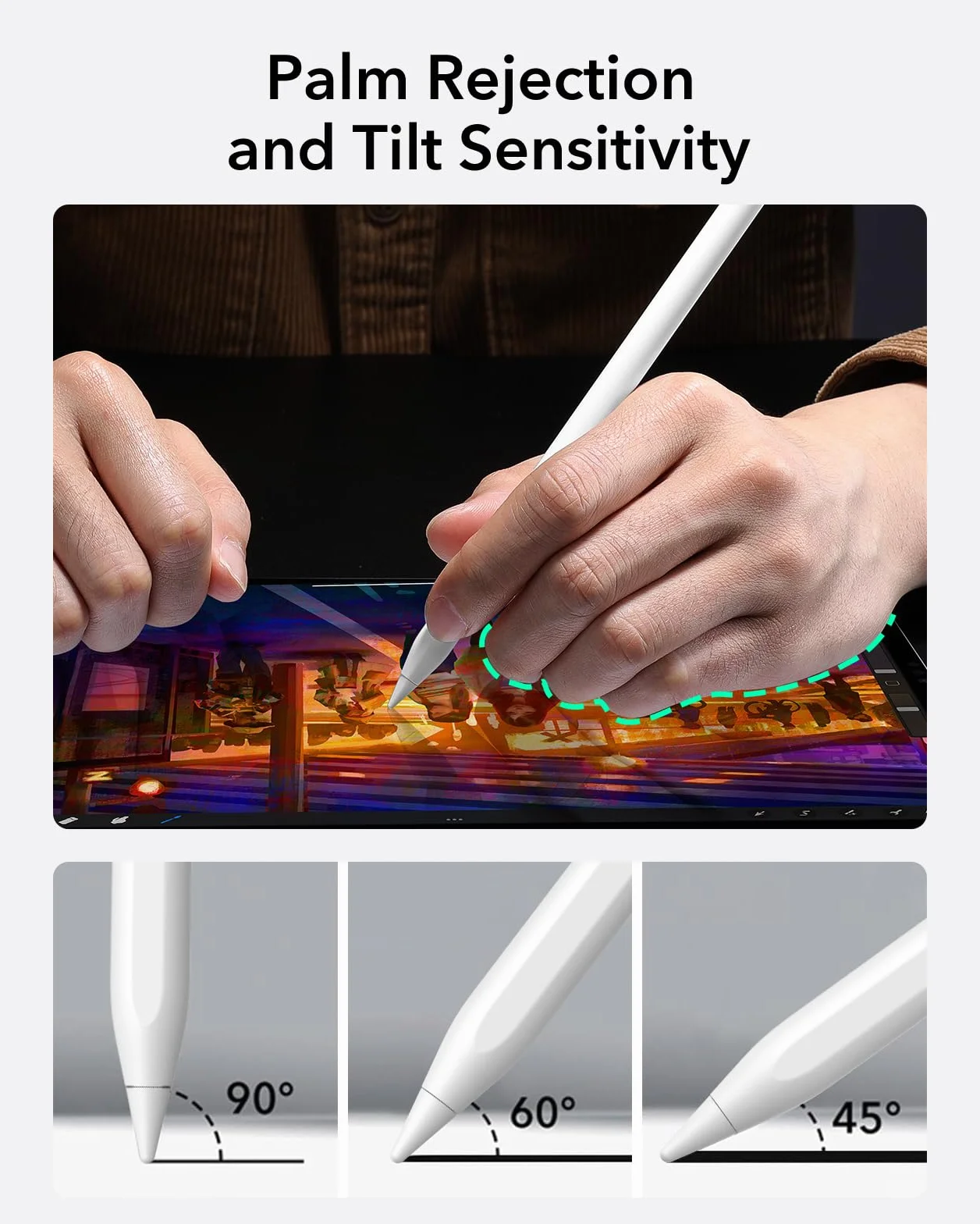 ESR Penna per iPad 2018-2025, Sensibilità all'inclinazione, Tecnologia Palm Rejection, Pencil Stilo per iPad 11th(A16)/10th Generation, Air 11"/13", Pro 11"/12.9"/13",Mini 6/5, Bianco