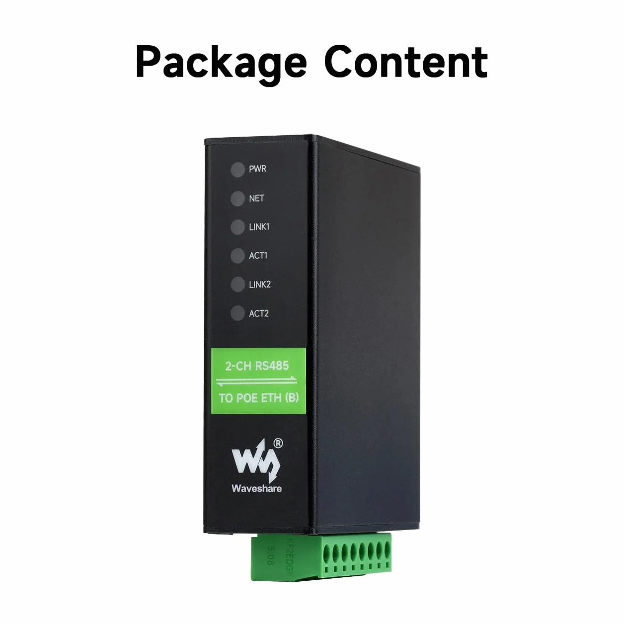 Waveshare 2-Ch RS485 to POE Ethernet Serial Server, Industrial Isolated Module, Rail-Mount