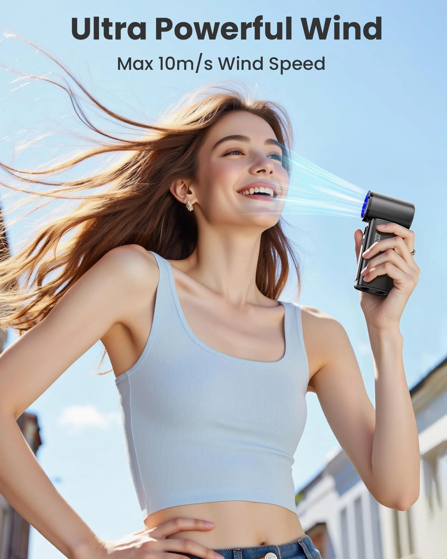 Ventilatore portatile portatile, 3600 mAh, potente mini ventilatore turbo, velocità (1-100) regolabile, tempo di raffreddamento massimo 12 ore, velocità di 19000 giri/min, display digitale, mini