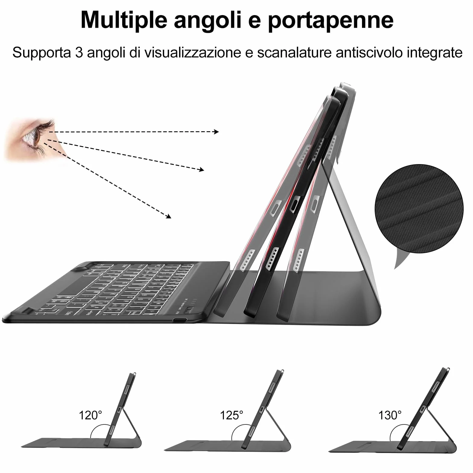 WINCHKING Custodia Tastiera per Lenovo Tab P12 12.7" 2023, Cover con Tastiera Italiano Magnetica Retroilluminata Bluetooth per Lenovo P12 Tablet 12.7 pollici (TB370FU), Nero