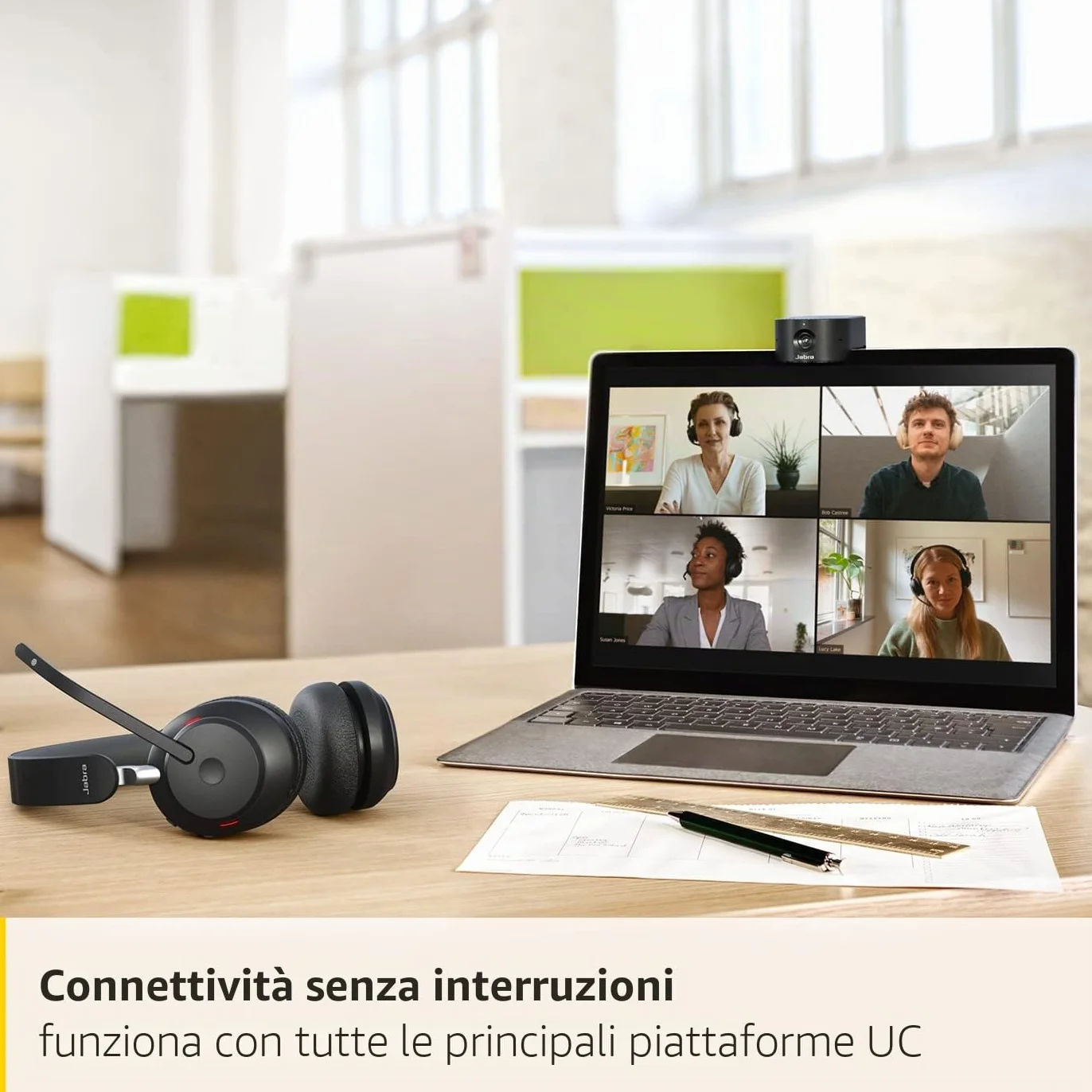 Jabra PanaCast 20 Webcam per videoconferenze in 4K Videocamera Plug & Play, con risoluzione 4K Ultra-HD e IA integrata, zoom intelligente e ottimizzazione dell'illuminazione