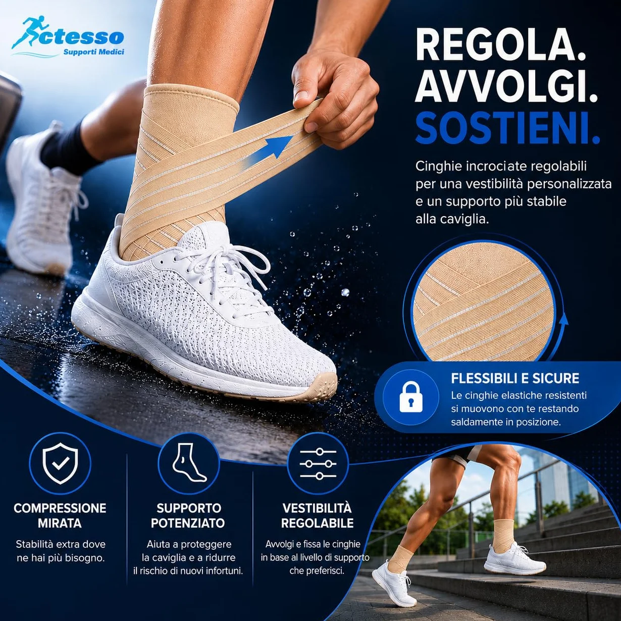 Actesso Cavigliera Elasticizzata Cinghia – Wsparcie dla Kostek, Skręceń i Urazów Sportowych, M, Beżowy