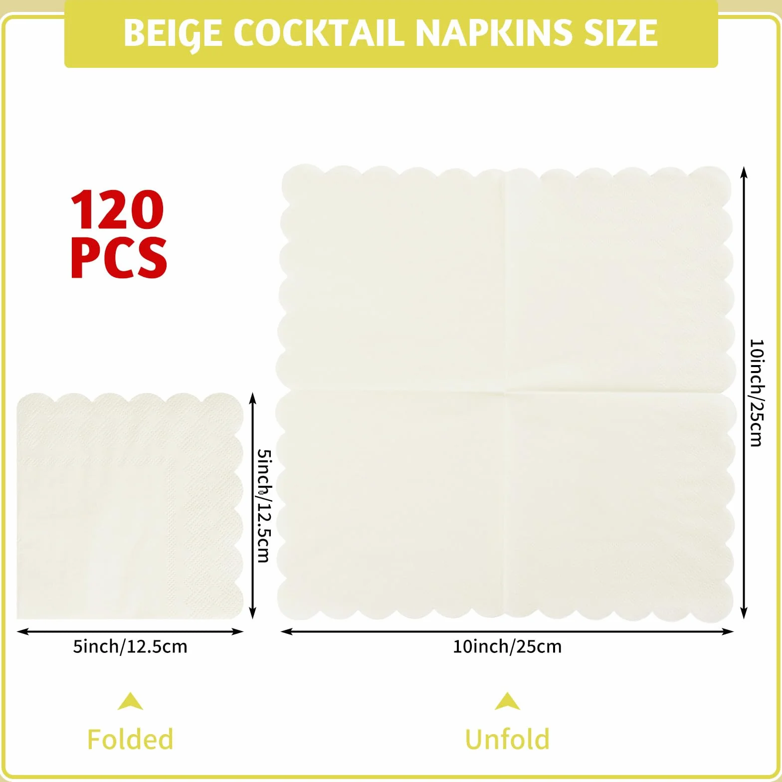 NatNarr 120 tovaglioli da cocktail avorio smerlato beige usa e getta crema dessert bevande per matrimoni, baby shower, addio al nubilato, compleanno