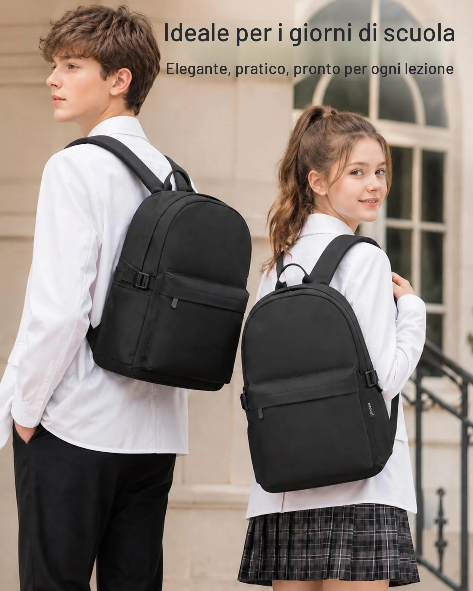 KONO Zaino Scuola, Zaino Uomo Donna Porta PC 15.4 Pollici, Zaino Università Lavoro, Zaino Casual Leggero per Viaggio e Tempo Libero (Nero)