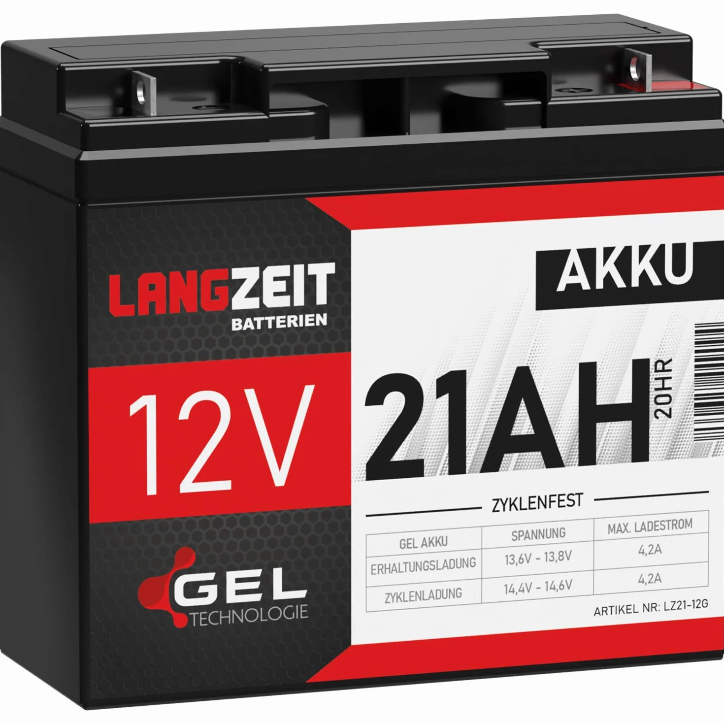 LANGZEIT Batteria 12V 21Ah GEL UPS Sostituisce 18Ah 19Ah 20Ah – Estremamente ciclica, piombo precaricata, a prova di perdite – LC-RD1217P LC-X1220P macchina elettrica per bambini