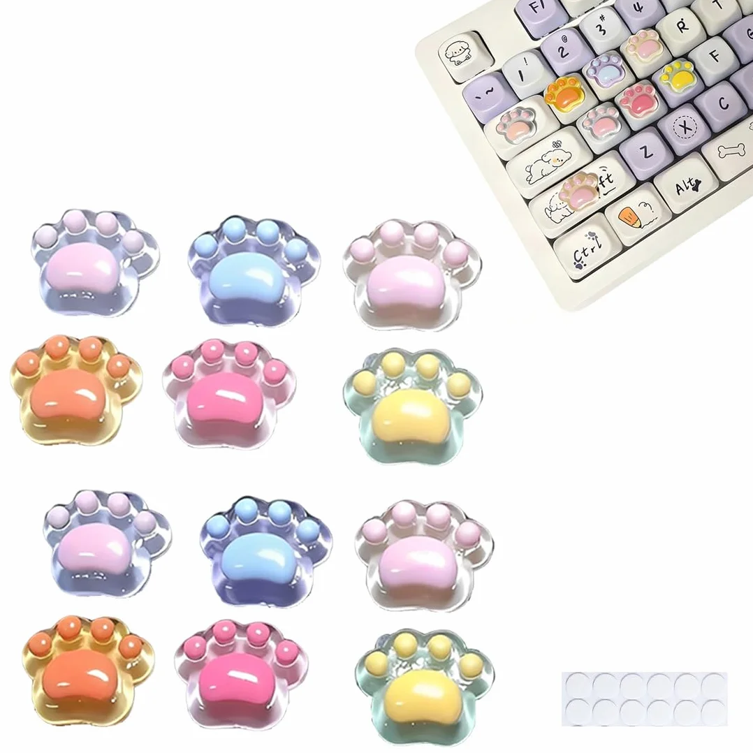 12 Pezzi Keycap Adorabile Adesivi Per Tastiera del Gattino Adesivi Per Tastiera 3D CatPaw Installazione Rapida Digitazione Silenziosa Per Tastiere PC Laptop Notebook Lavoro Studio (6 Colori)