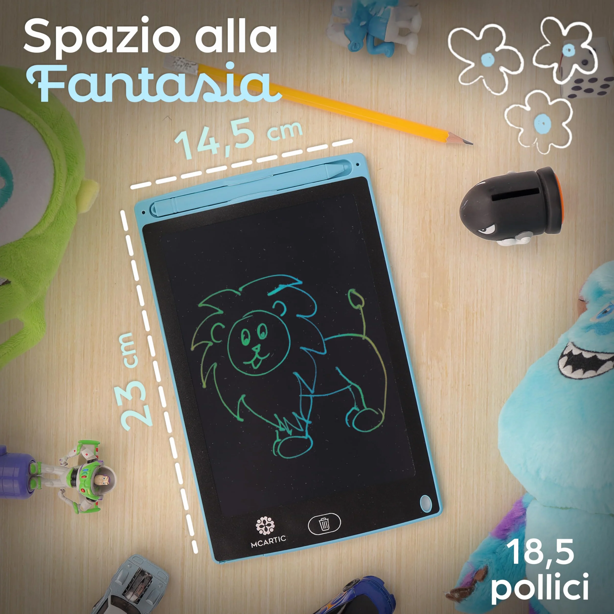 Lavagnetta Cancellabile Bambini 18,5 Pollici - Tavoletta Grafica da Disegno con Penna e Blocco Schermo Portatile