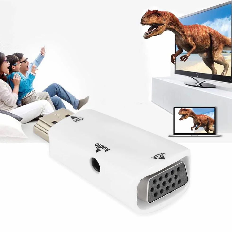 Garsent Adattatore HDMI a VGA 1080P Adattatore convertitore Femmina a VGA Femmina con Cavo di Uscita Audio 3,5 mm(Bianca)