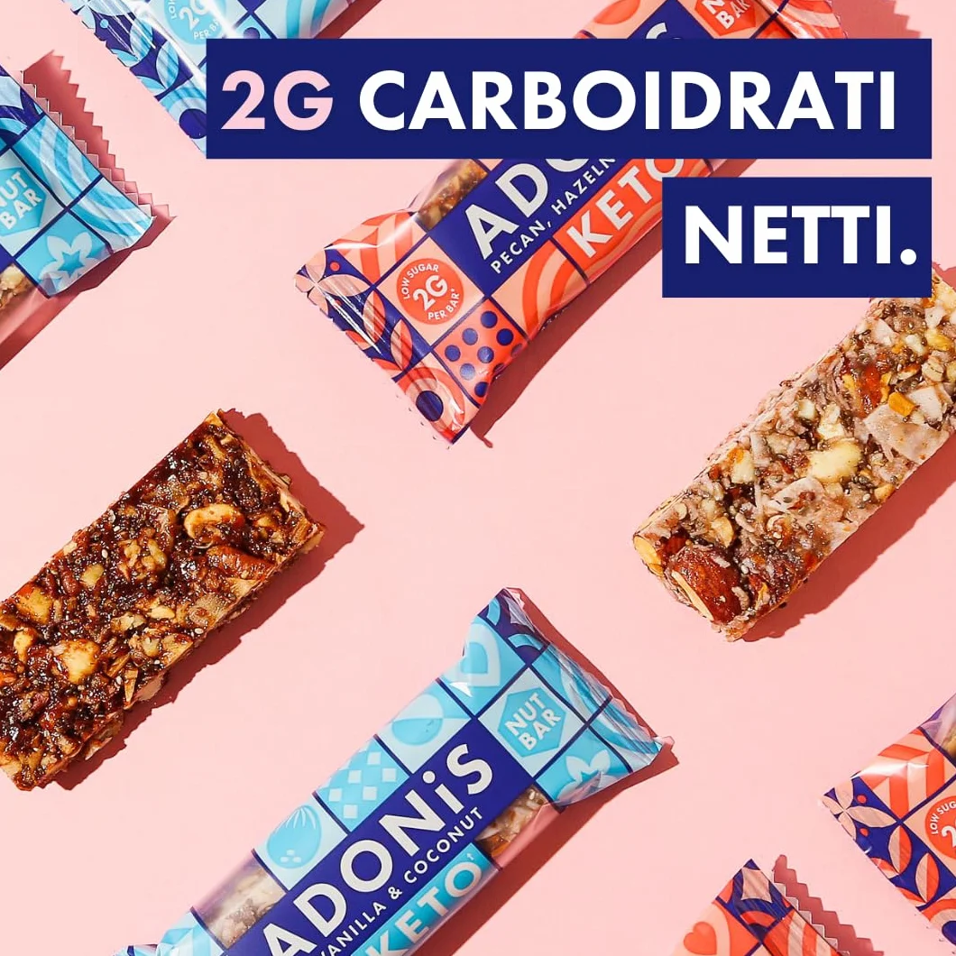 Adonis Keto Barrette Miste 16 Pezzi Vegano Naturale Senza Glutine Zuccheri Olio di Palma Lattosio Snack Dieta Chetogenica