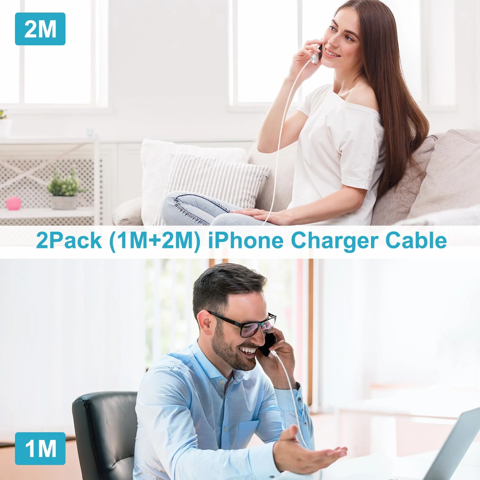 Cavo iPhone Originale Apple Certificato MFi, Cavo Lightning 1M+2M 2Pack, Cavetto iPhone Cavi Ricarica i-Phone Cavi Caricatore Phone Filo Cavi USB per iPhone 14 13 12 11 Pro Max XS XR X 8 7 6 5 SE iPad