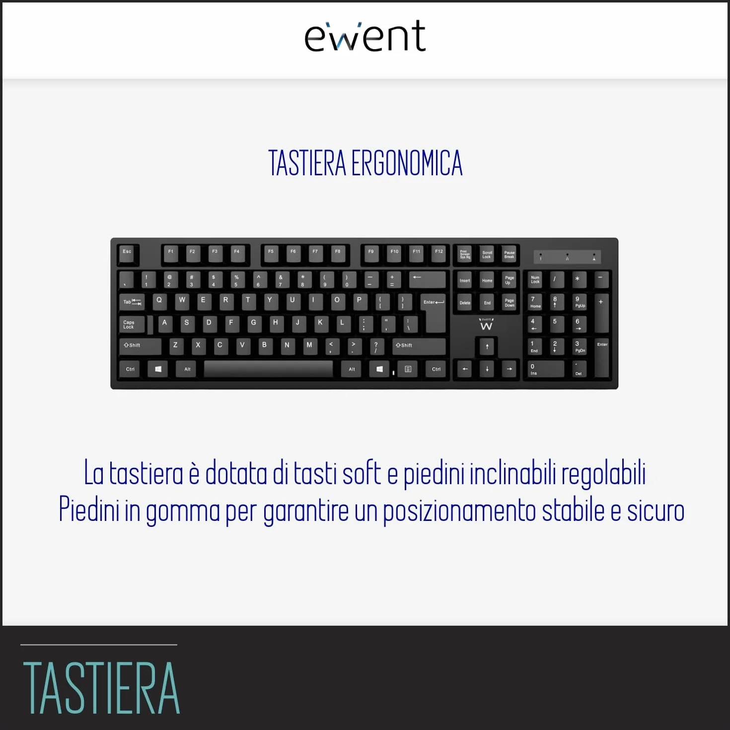 Tastiera Wireless Italiana QWERTY Full-Size con Tastierino Numerico, Silenziosa per PC Laptop Home Office