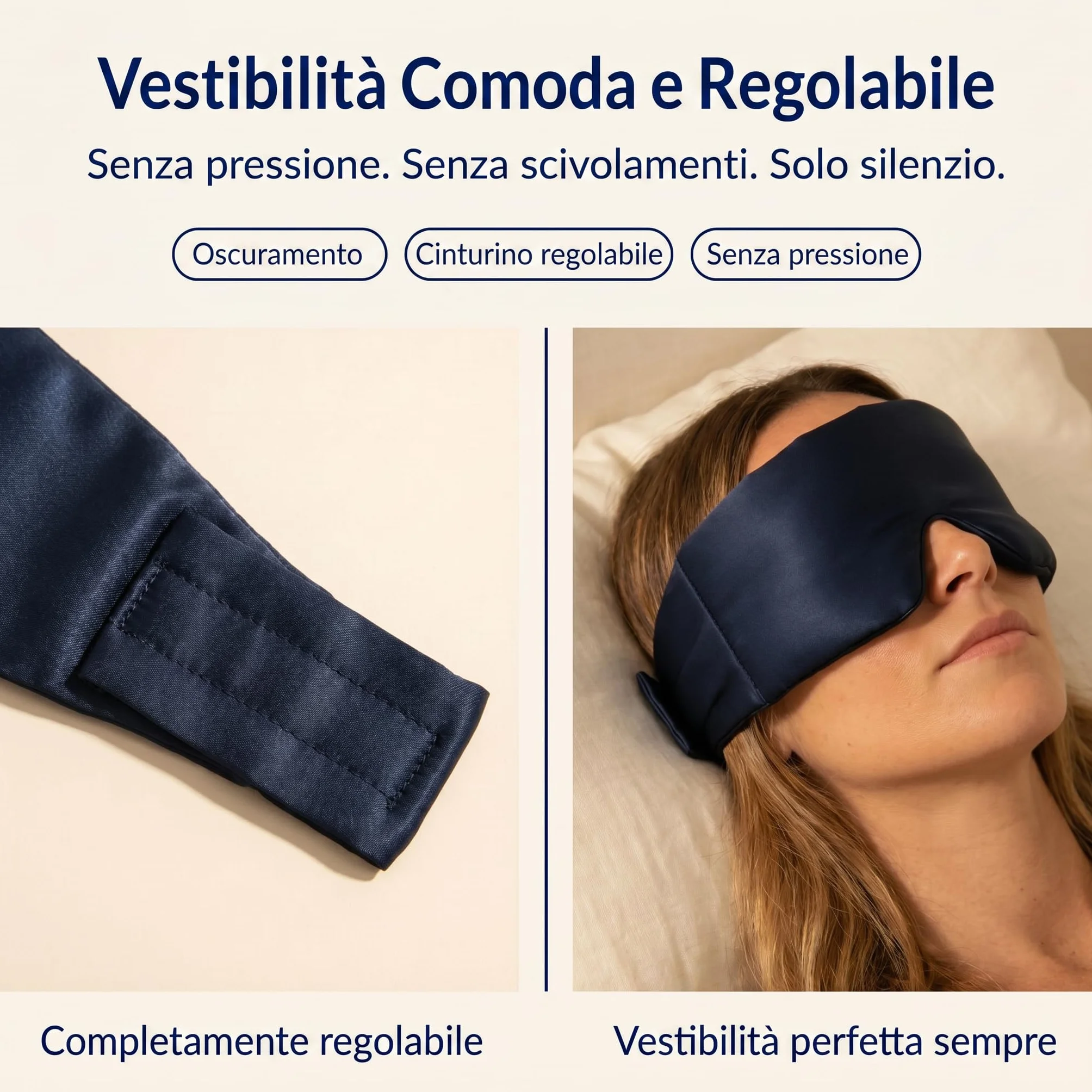 Mascherina in Seta per Dormire Donna Uomo Counting Sheep Seta di Gelso Morbida 100% Oscurante Leggera Regolabile Ipoallergenica