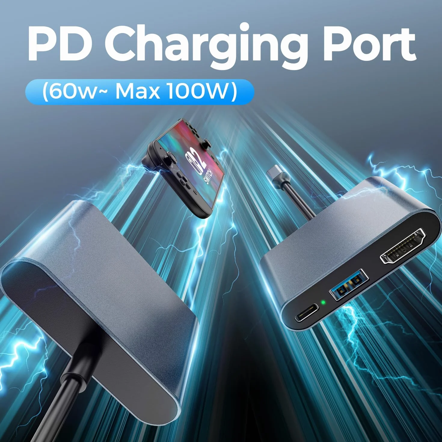 Switch 2 Dock, docking station portatile USB C con porta 4K @ 120Hz/PD 100W/USB 3.0, dock TV da viaggio in lega di alluminio per Switch/Steam Deck/ROG Xbox Ally X/Legion Go 1/2/S