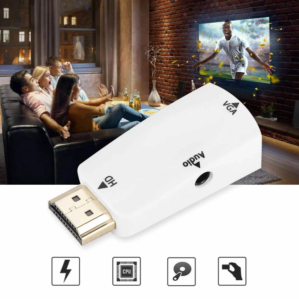 Garsent Adattatore HDMI a VGA 1080P Adattatore convertitore Femmina a VGA Femmina con Cavo di Uscita Audio 3,5 mm(Bianca)