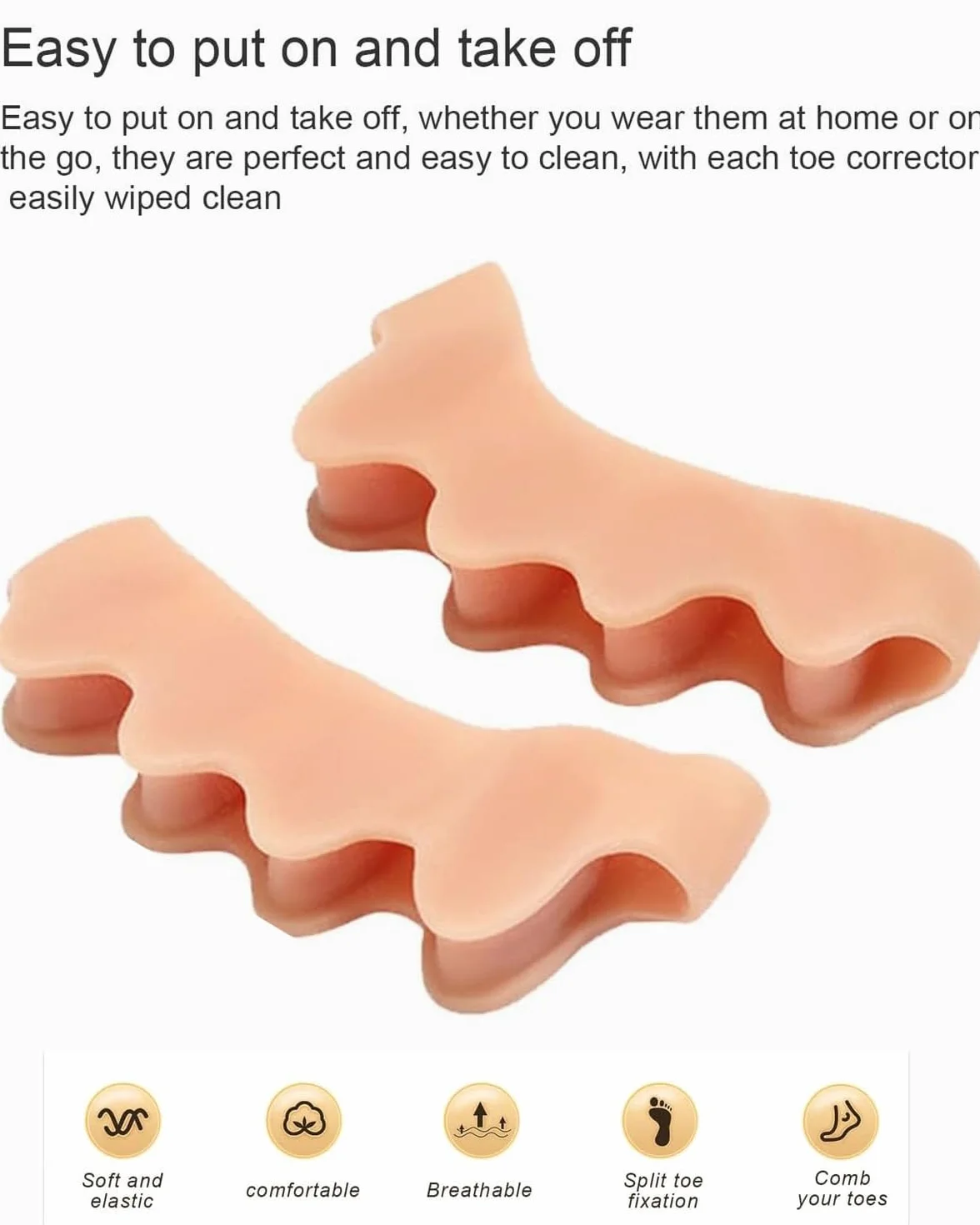 Separatore Dita Piede Distanziatore Unisex per Yoga Correzione Alluce Valgo (2 Paia, Beige)