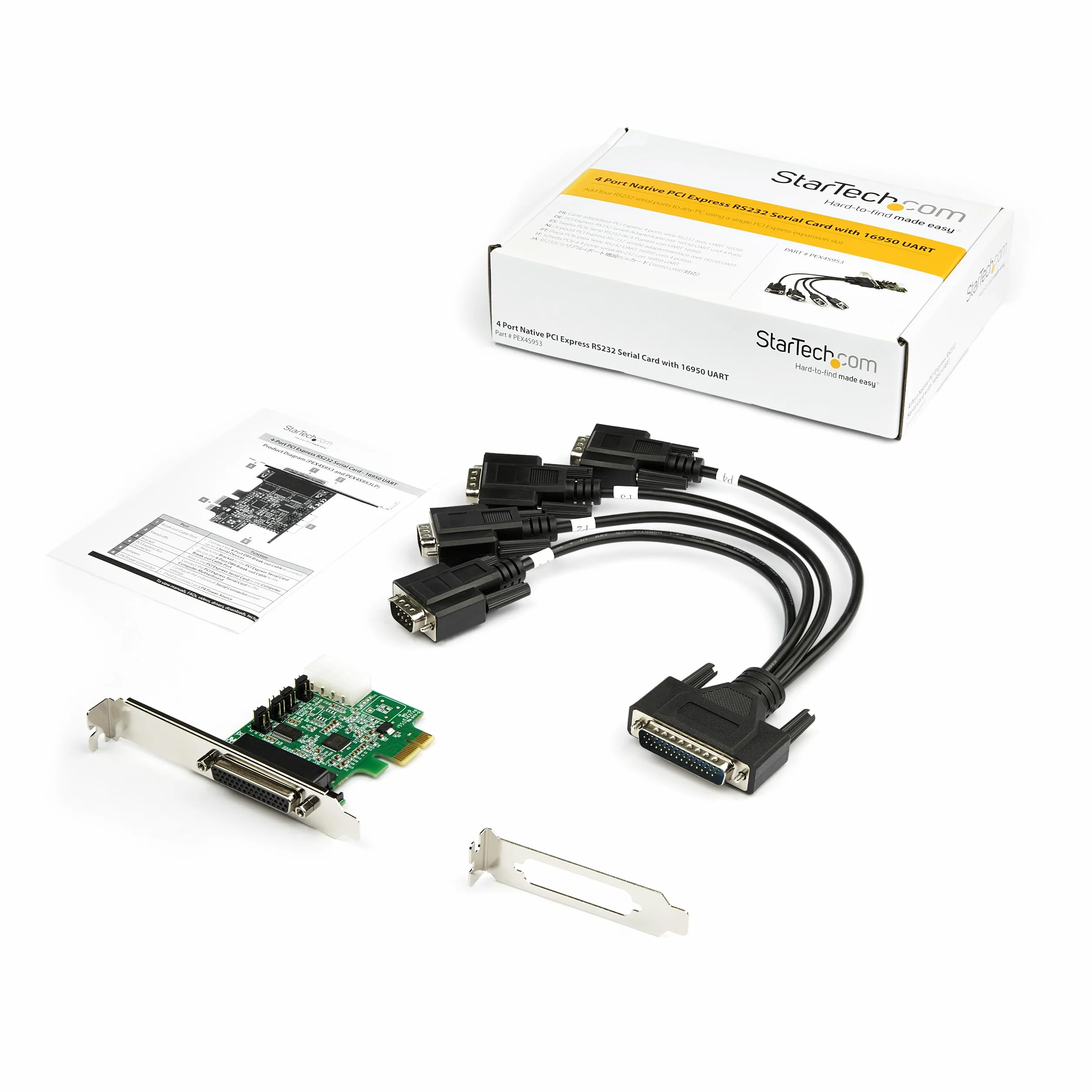 StarTech.com Scheda Adattatore Seriale PCI Express RS232 a 4 Porte, Scheda di Espansione/Controller Seriale PCIe RS232 /DB9, 16950 UART, Windows/Linux (PEX4S953)