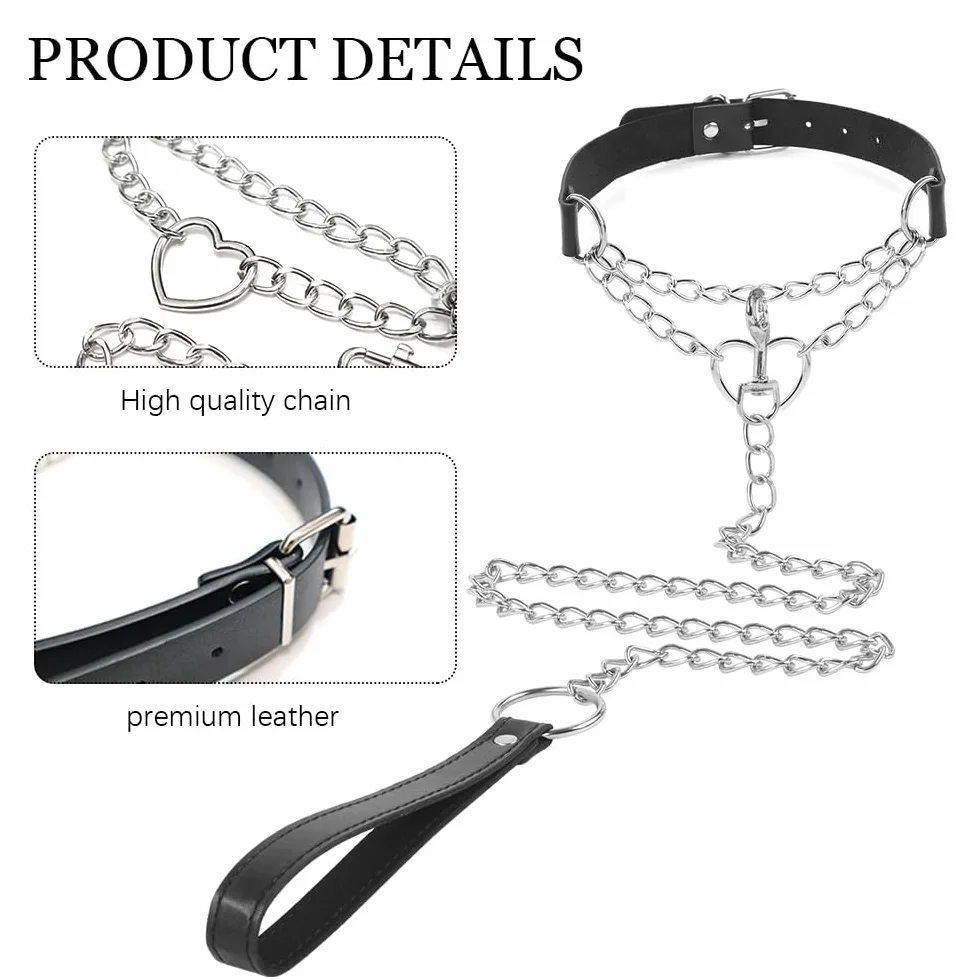 O-Ring Regolabile Collare Bondage PU Pelle con Catena Guinzaglio Fetish SM