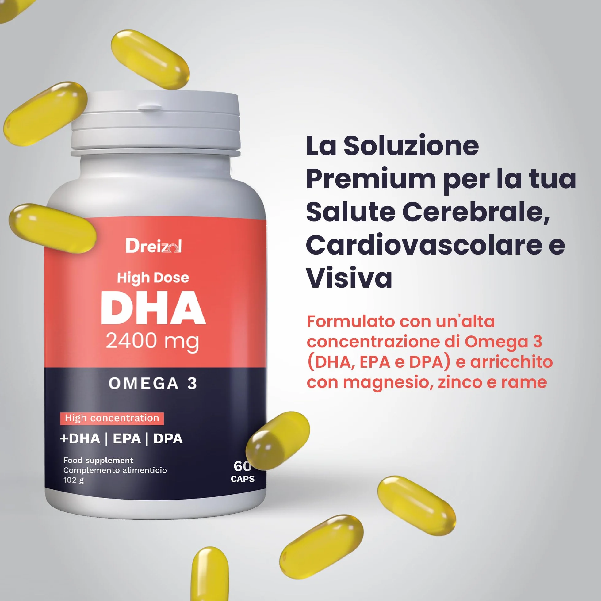 Brudy Lab Omega 3 2400 mg DHA High Dose Capsule – Olio di pesce concentrato 60 capsule