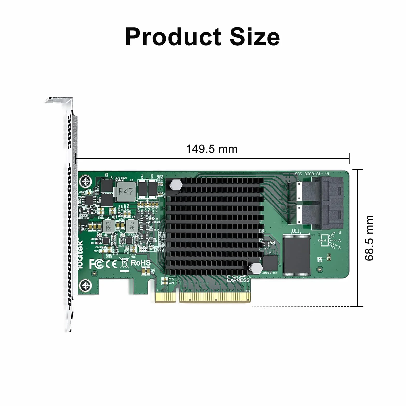 10Gtek 12G Internal PCI-E SAS HBA Controller Card, Broadcom 3008 compatibile con 9300-8I