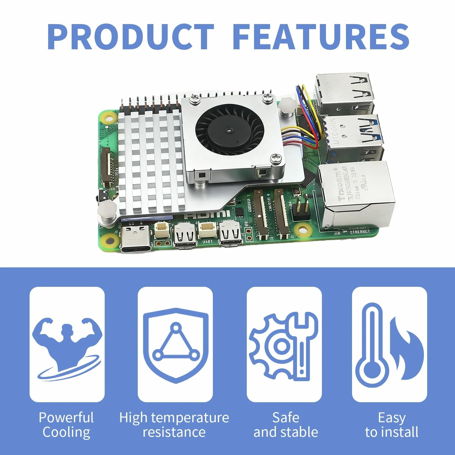 Dissipatore di calore attivo con ventola per Raspberry Pi 5 - Potente sistema di raffreddamento della CPU - Dissipatore di calore in alluminio anodizzato con pad termico - Controllo PWM integrato (5V)