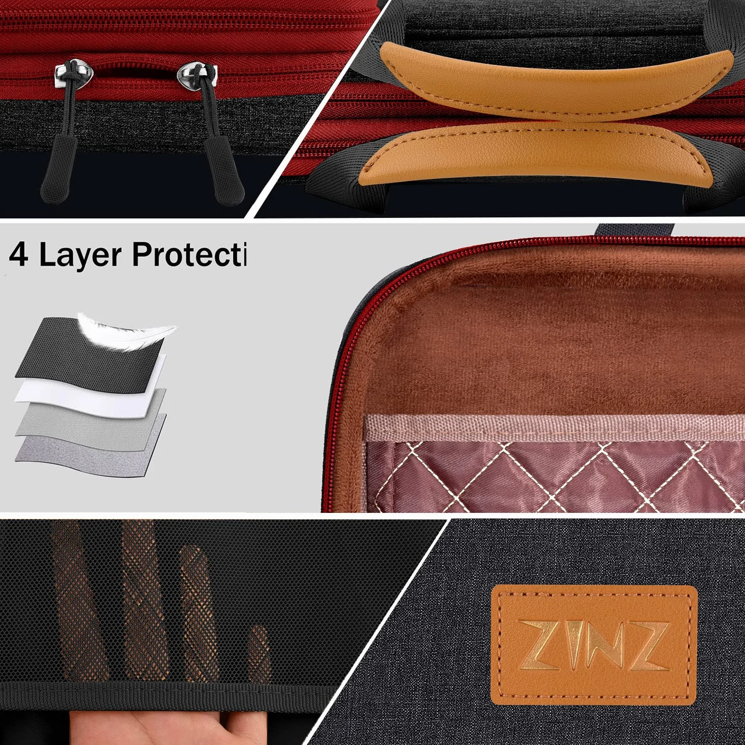 ZINZ Custodia per laptop sottile ed espandibile da 13, 14, 15, 16 pollici, impermeabile, borsa multiuso per accessori per PC