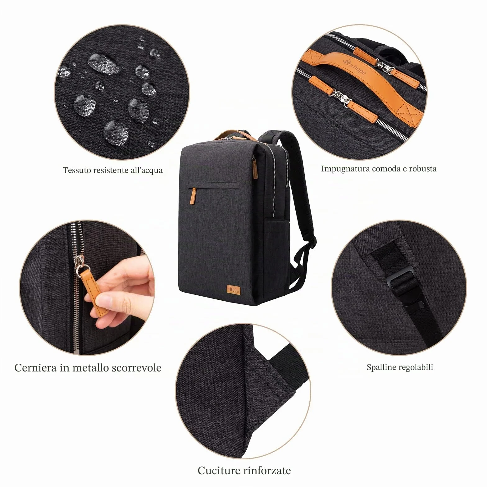 Hp hope Zaino da lavoro per uomo, zaino impermeabile da donna per zaino da scuola per laptop da 15,6 inch con porta di ricarica USB, zainetto antifurto da 22 litri per viaggi di lavoro, escursioni