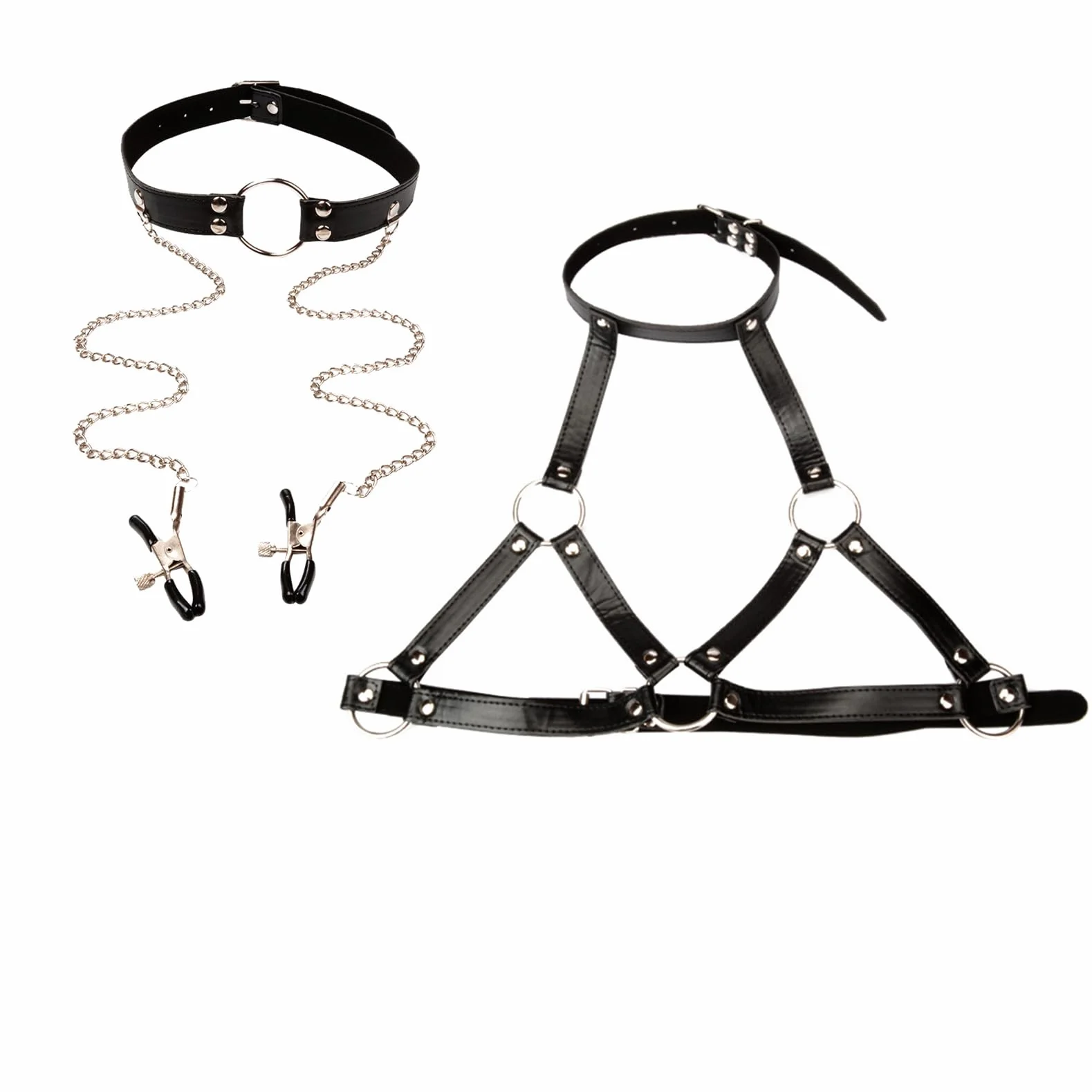 Donna Imbracatura Punk in Pelle Sexy Regolabile Lingerie Bondage Set Gay Nero