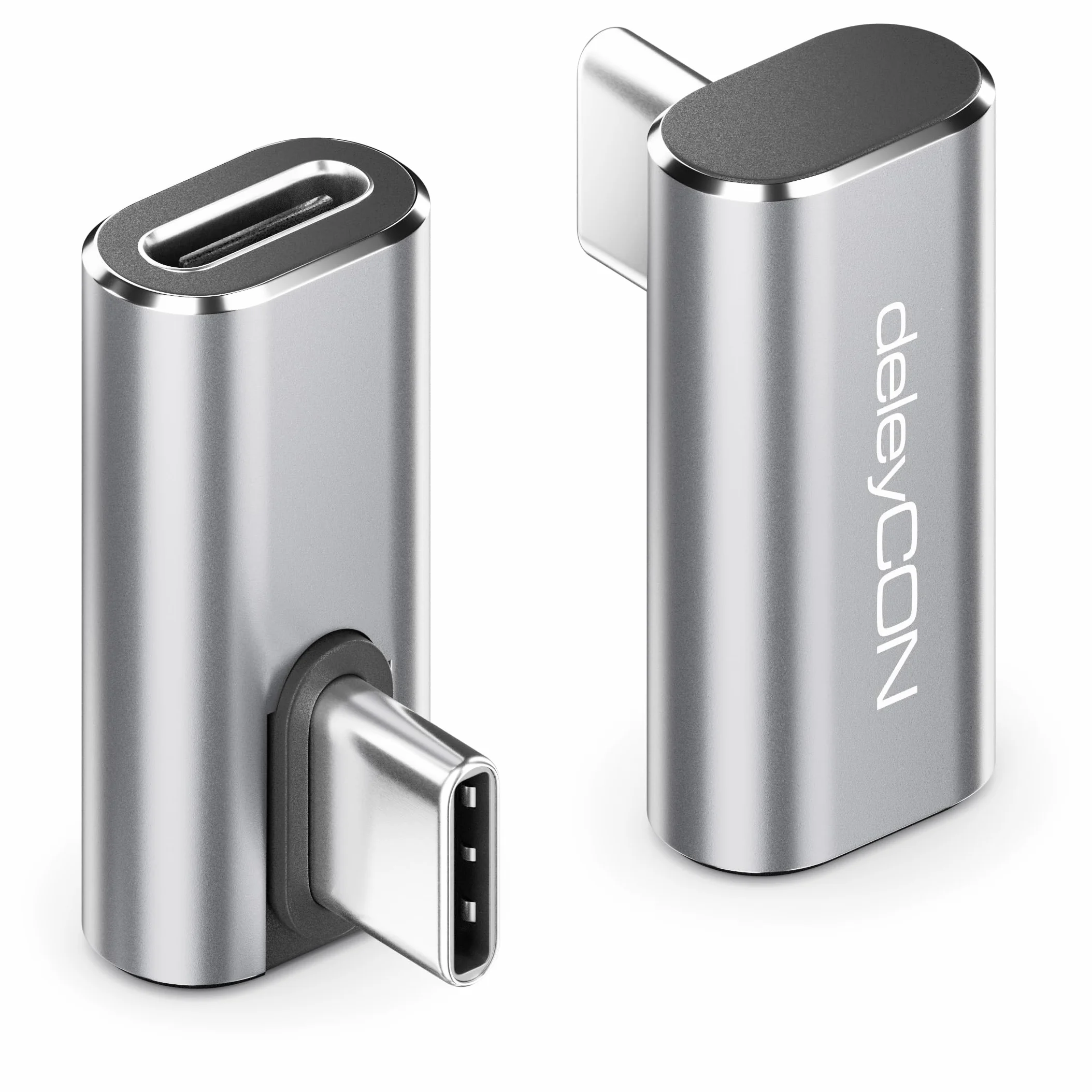 deleyCON Adattatore USB-C Angolo 90 Gradi (2 Pezzi) 40Gbps, 240W, 8K60Hz, Alloggiamento in Alluminio, Spina di Tipo C a Presa Compatibile con Smartphone Tablet Laptop Notebook PC Switch Eccetera.