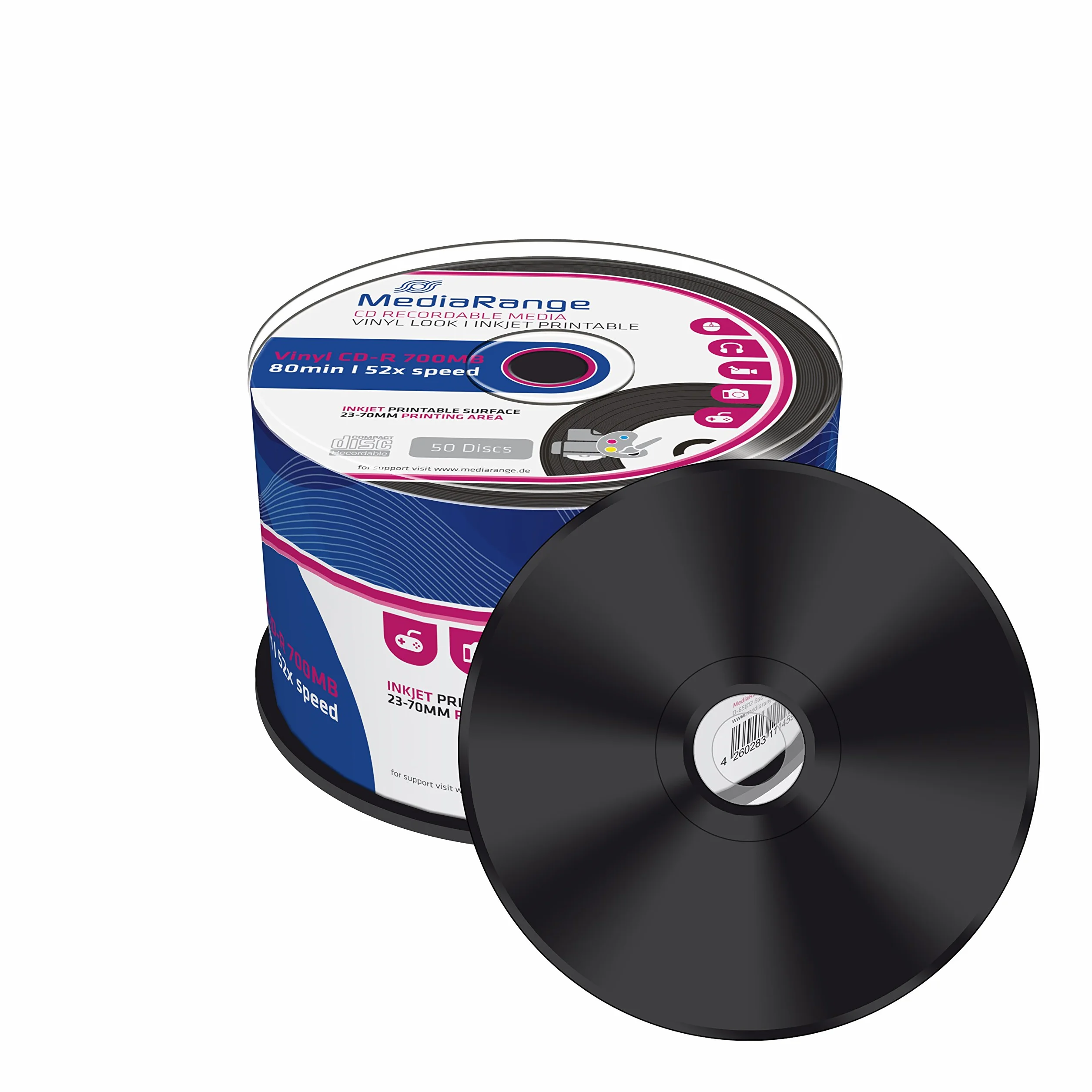 2 x MR226 MediaRange (= 100 Pz) CD-R vergini (masterizzabili, 52x high-speed, 700MB/80 min., in vinile 2x 50 pezzi Spindle)