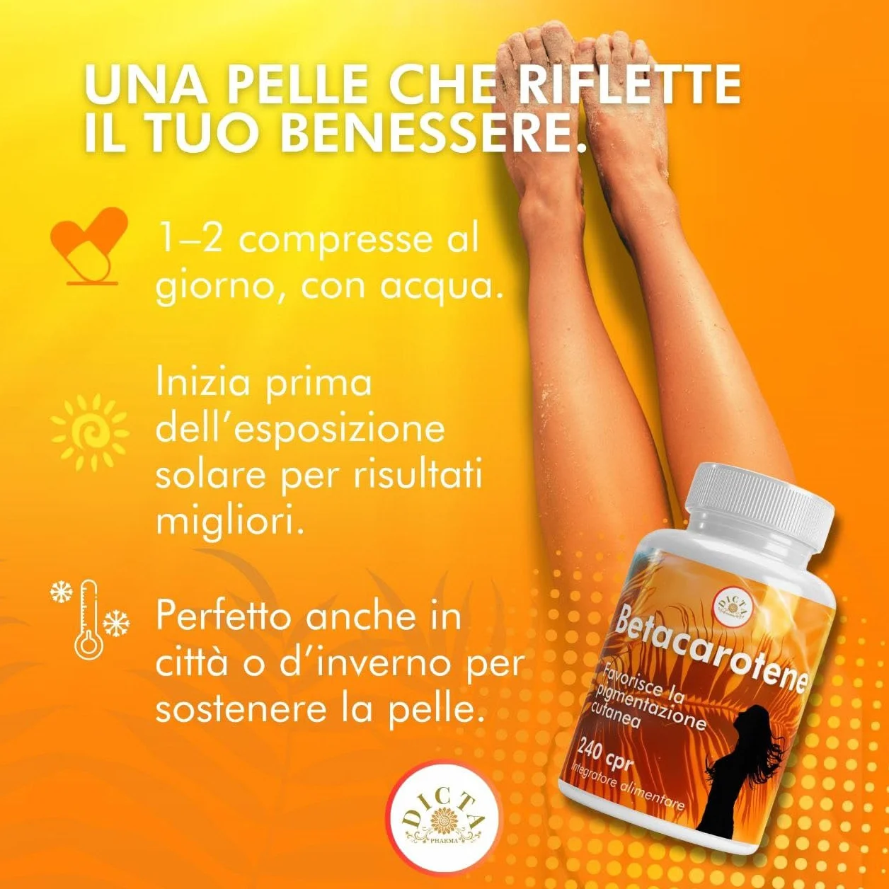 Betacarotene 240 Compresse Abbronzatura Forte con Vitamina C E B2 Selenio Rame Integratore Sole Pelle Made in Italy