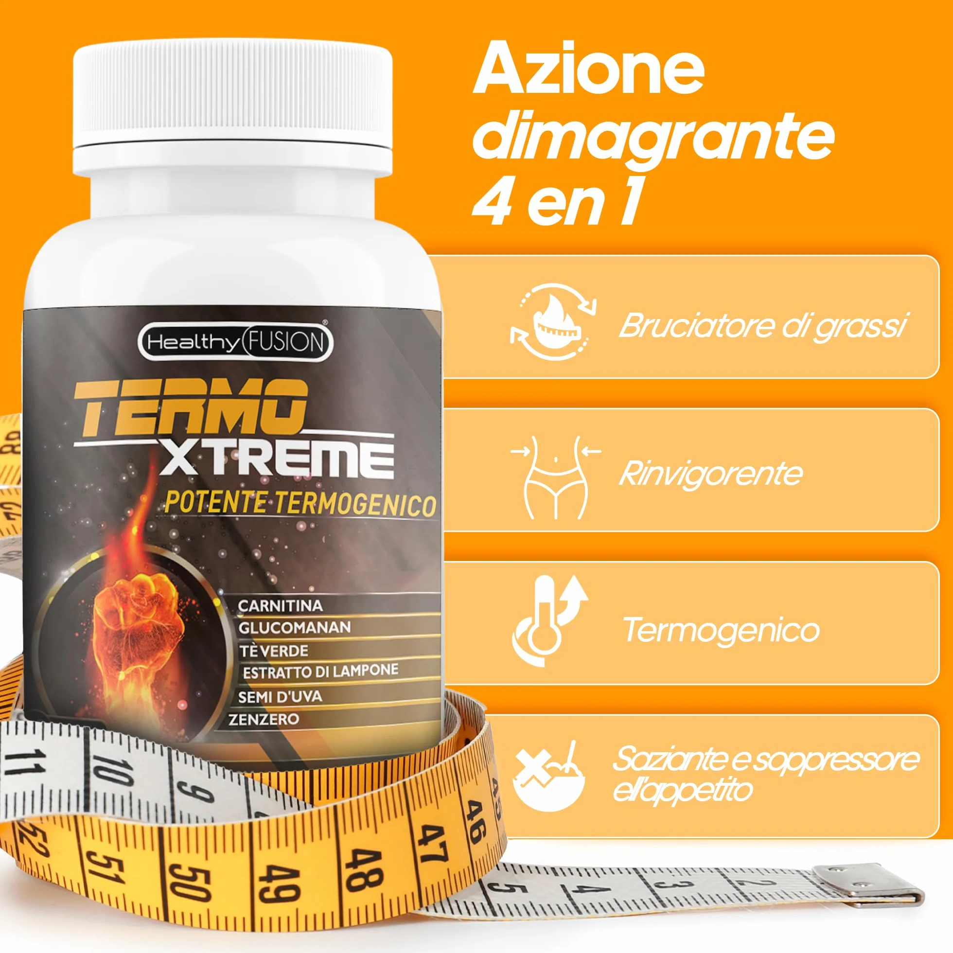 Healthy Fusion TermoXtreme Termogenico dimagrante bruciagrassi L-Carnitina CLA Glucomannano Tè verde 90u