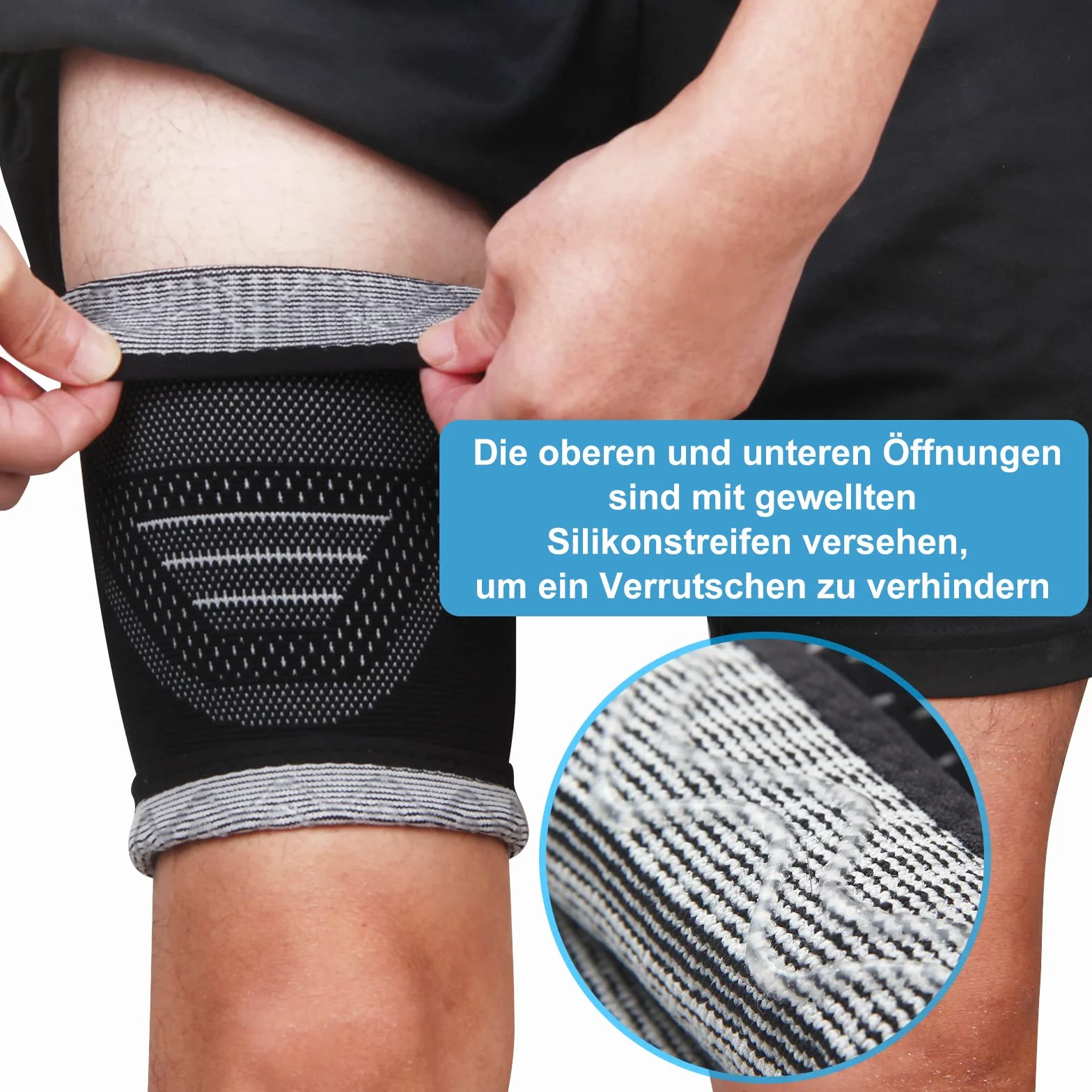 Fascia Elastica Compressione Coscia con Silicone Antiscivolo 2 Pezzi Nero XL per Sport