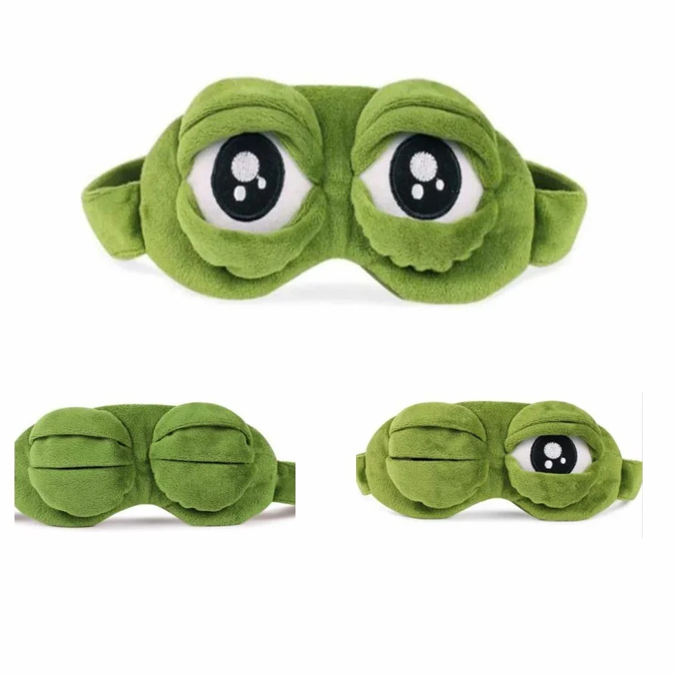Mascherina per Dormire Fluff Divertente Cartone Animato Rana Copricapo Maschera di Viaggio del Sonno (Verde)