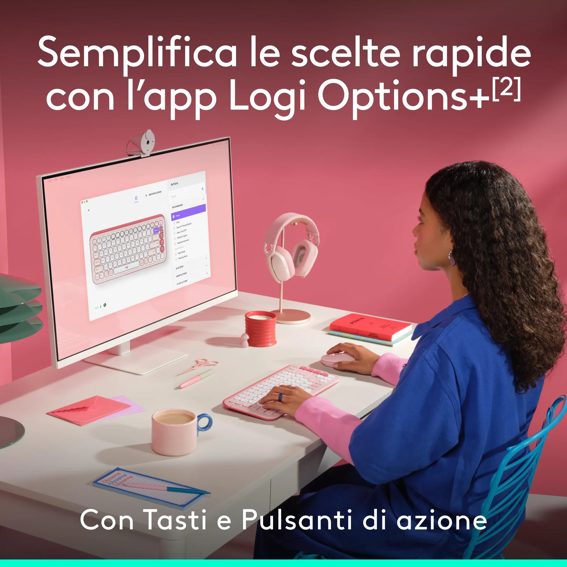 Logitech Pop Icon Combo, kit mouse e tastiera Bluetooth, digitazione comoda, tasti e pulsanti programmabili, clic discreti, Easy-Switch fino a 3 dispositivi, ITA QWERTY – Rosa