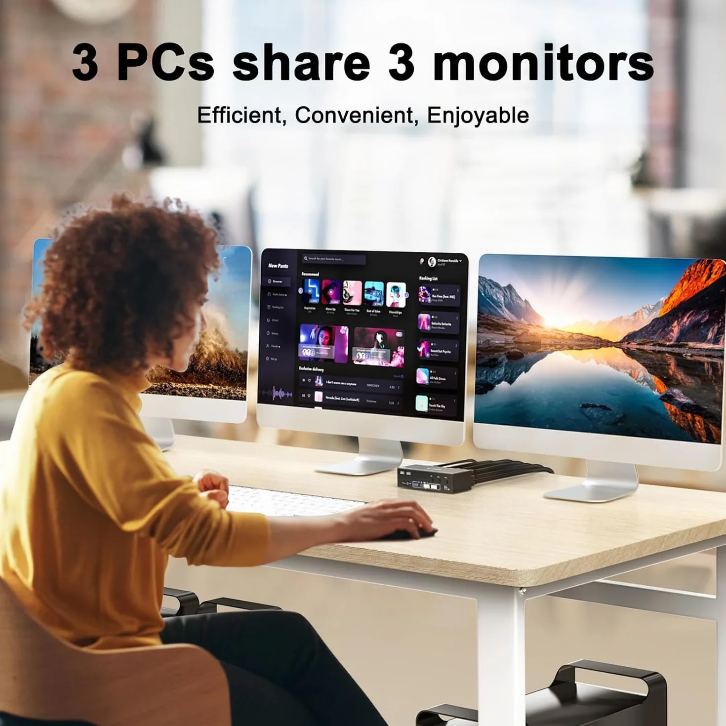 Switch KVM 3 PC 3 monitor 8K a 60 Hz 4K a 144 Hz, CAMGEET HDMI+2 Displayport Switch KVM triplo monitor per 3 computer, condividi 3 monitor e 4 dispositivi USB 3.0, telecomando cablato incluso