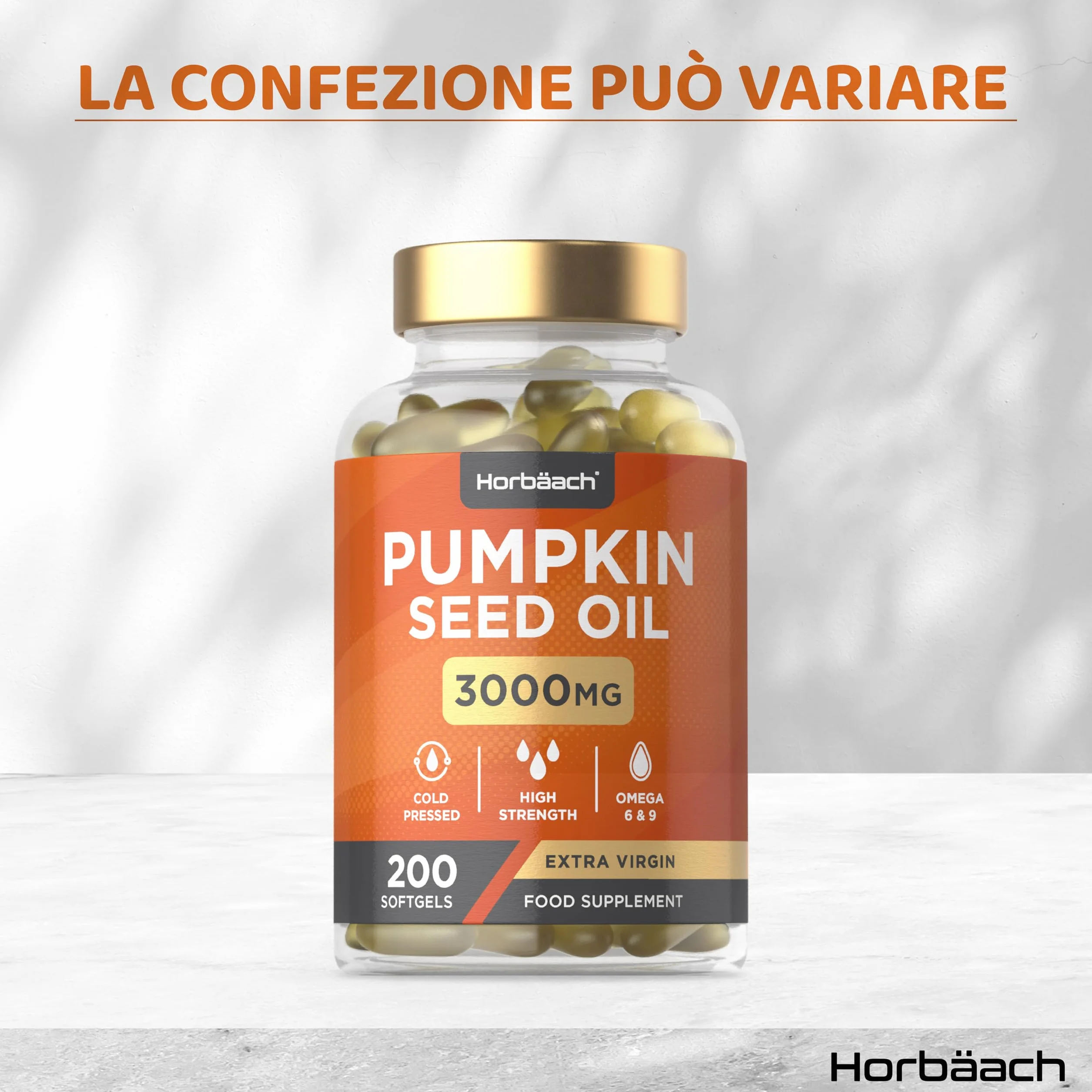 Olio di Semi di Zucca Capsule 3000 mg Horbaach Integratore 200 capsule molli