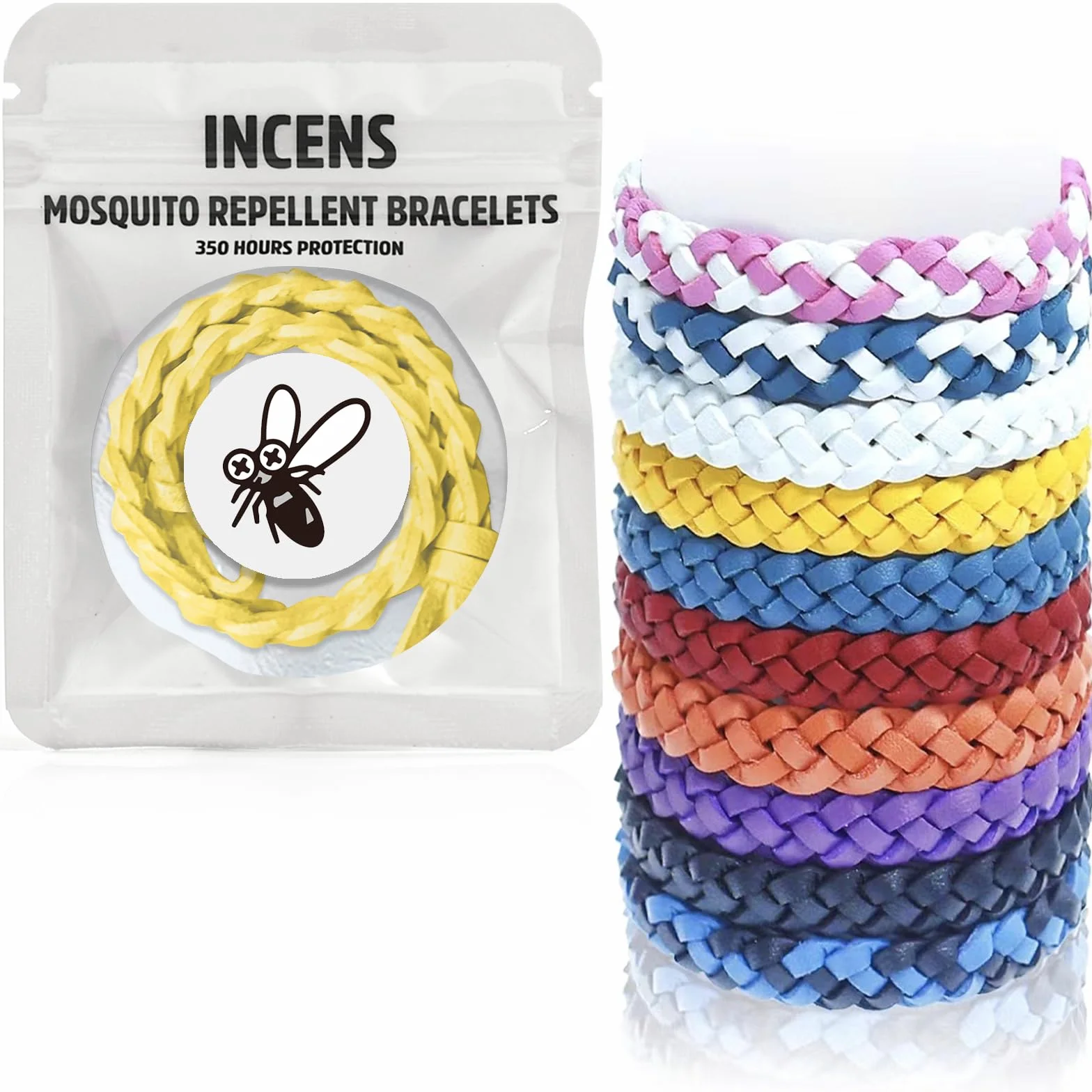 Braccialetti repellenti per zanzare conf. da 10, pelle regolabile senza DEET, naturali, protezione 350 ore