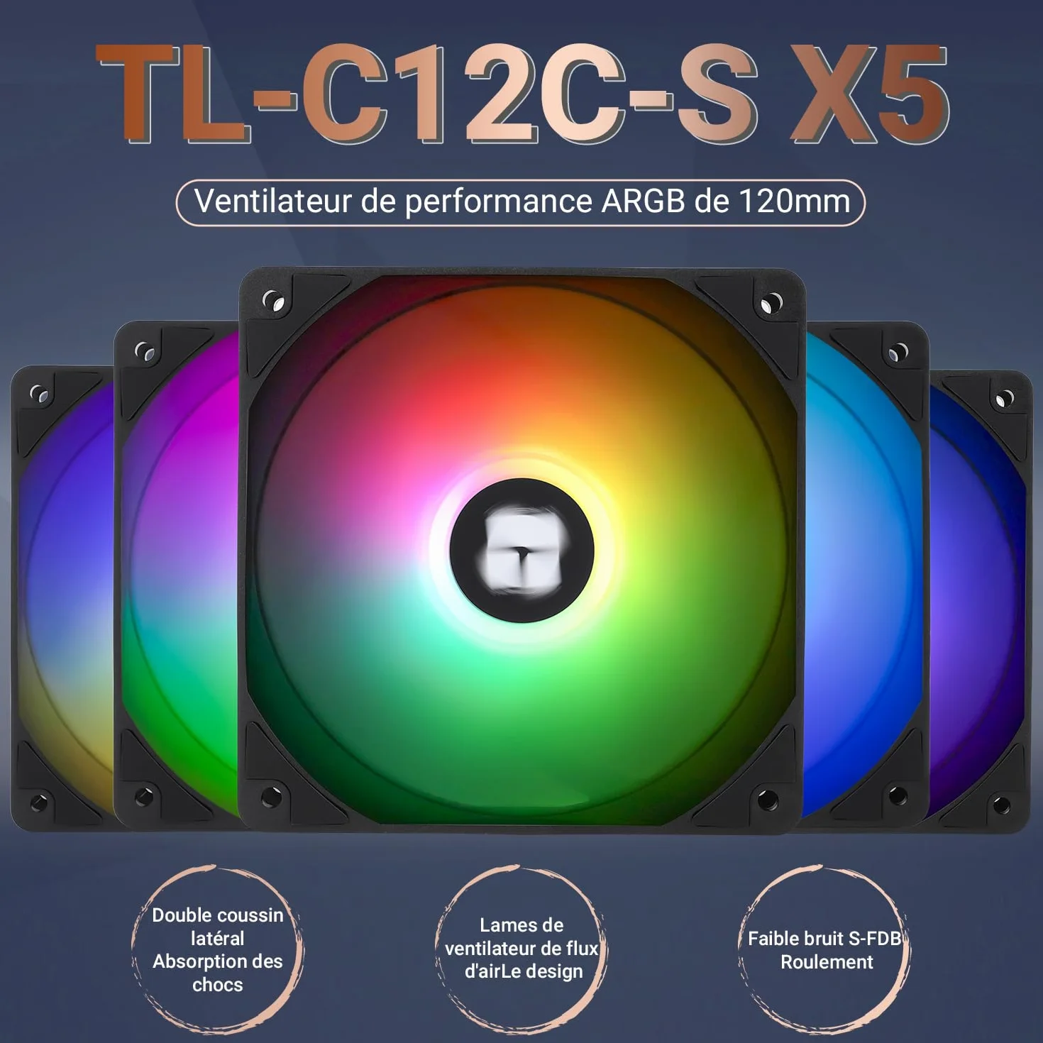 TR TL-C12C-S X5 CPU Air Fan 120mm ARGB Case Cooler Fan, Ventilatore per computer silenzioso PWM con cuscinetto S-FDB, Ventola di raffreddamento velocità fino a 1550 rpm
