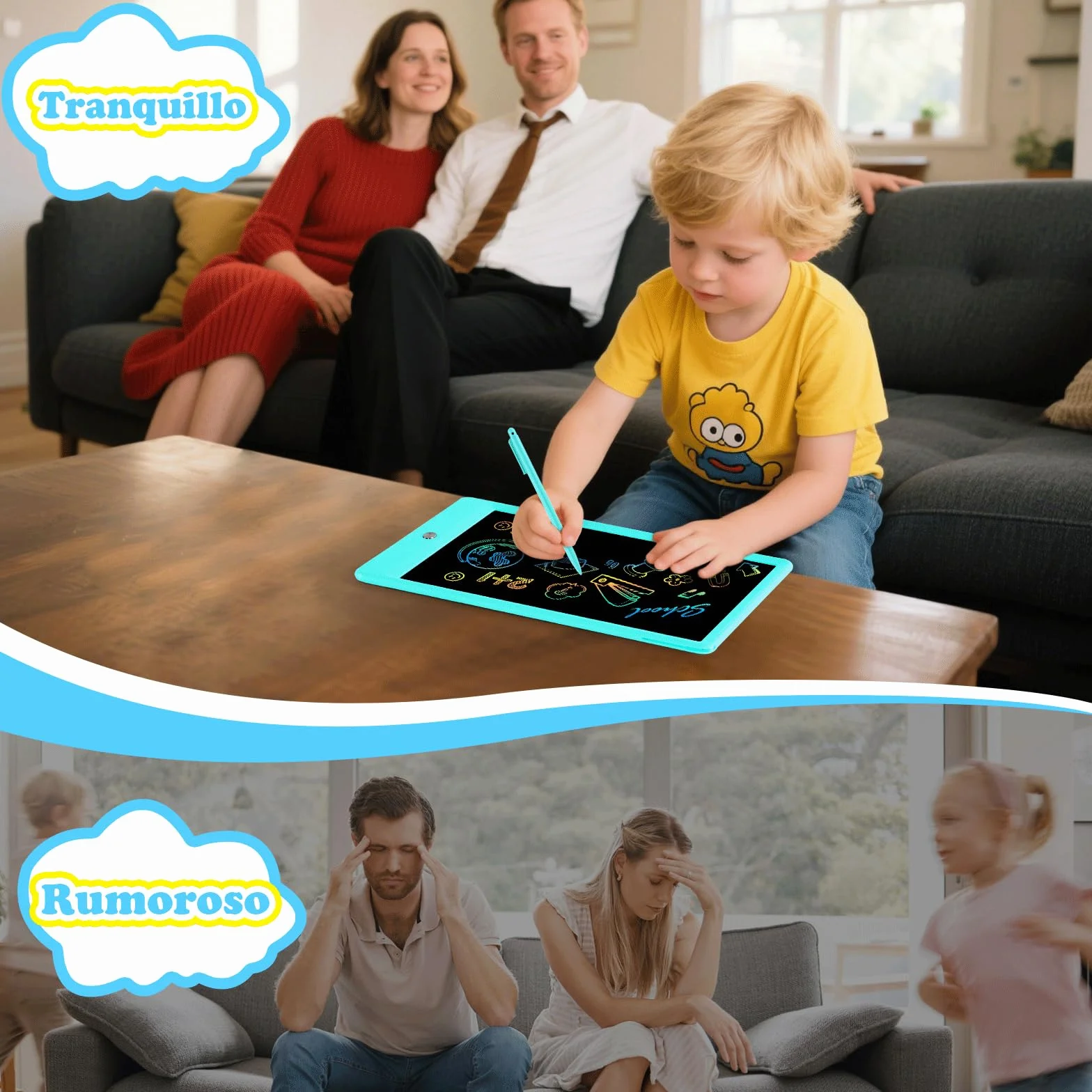 EooCoo Tavoletta Grafica Bambini 10 Pollici LCD Scrittura Lavagna Cancellabile Blu