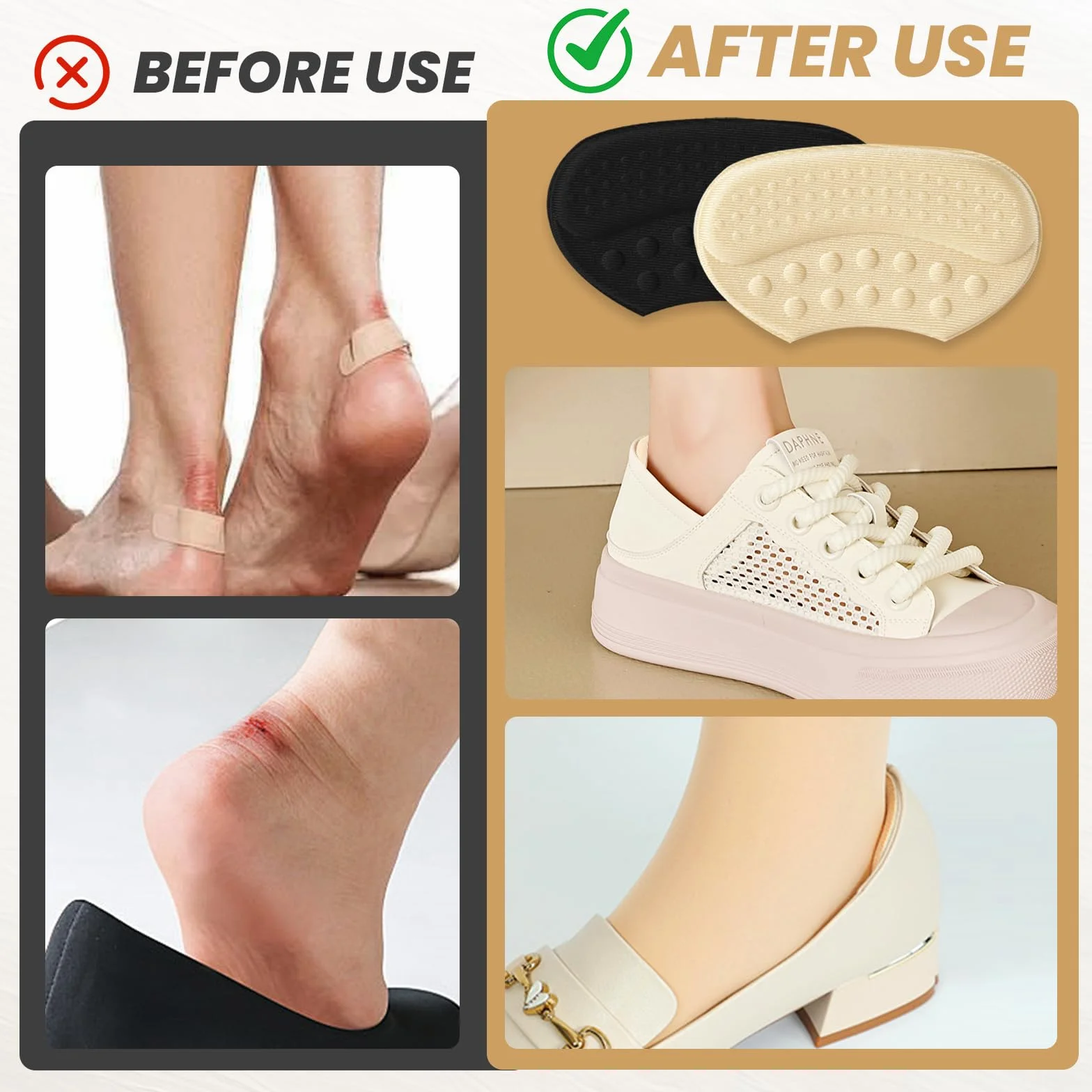 Zorplex 4 Paia Inserti Antiscivolo autoadesivi per Scarpe, Proteggi Tallone Morbidi, Ridurre Sfregamenti e Vesciche