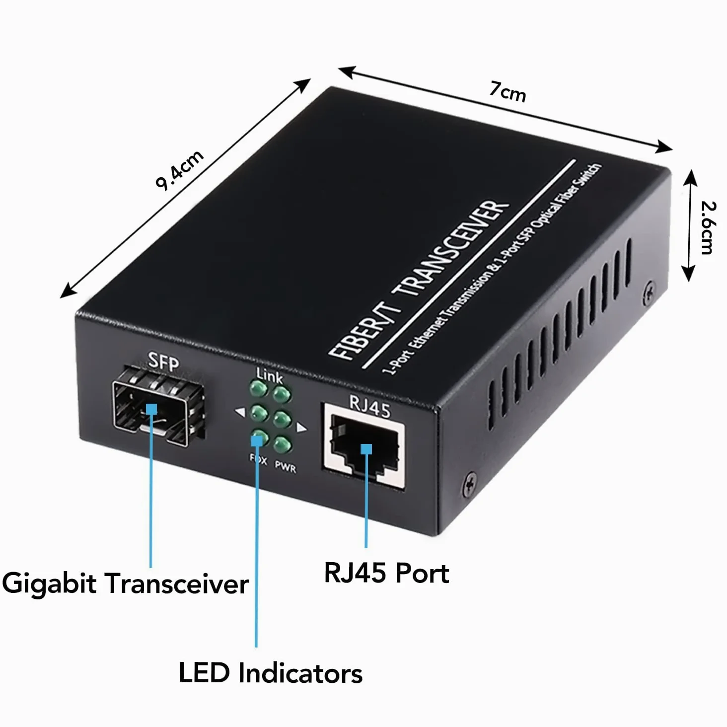 Un paio di convertitori multimediali Ethernet da 1,25 G/s Bidi Gigabit in fibra ottica con 2 moduli ricetrasmettitori Bidi SFP LC inclusi, SX SMF RJ45 a slot SFP fino a 30 KM