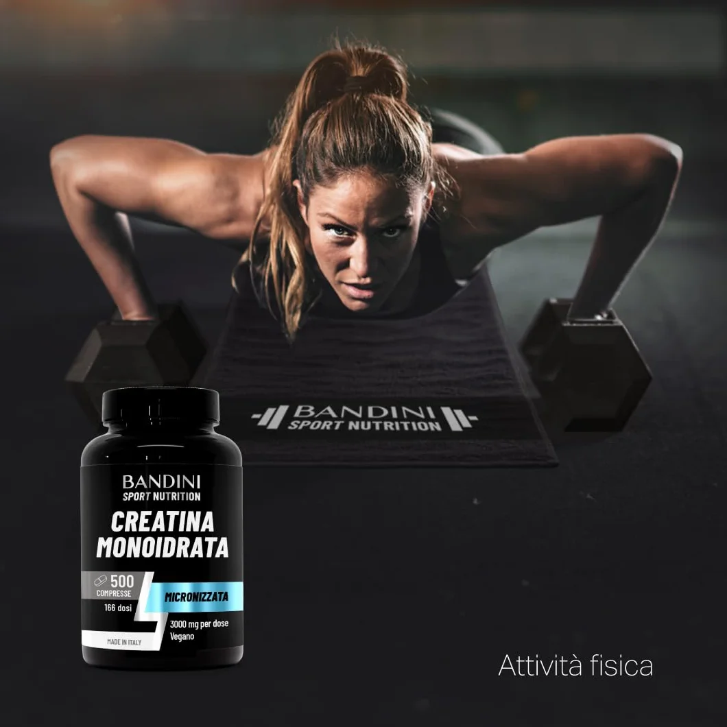 Bandini Creatina Monoidrata 500 Compresse 3000mg per dose Integratore Allenamento Pre Workout Vegan