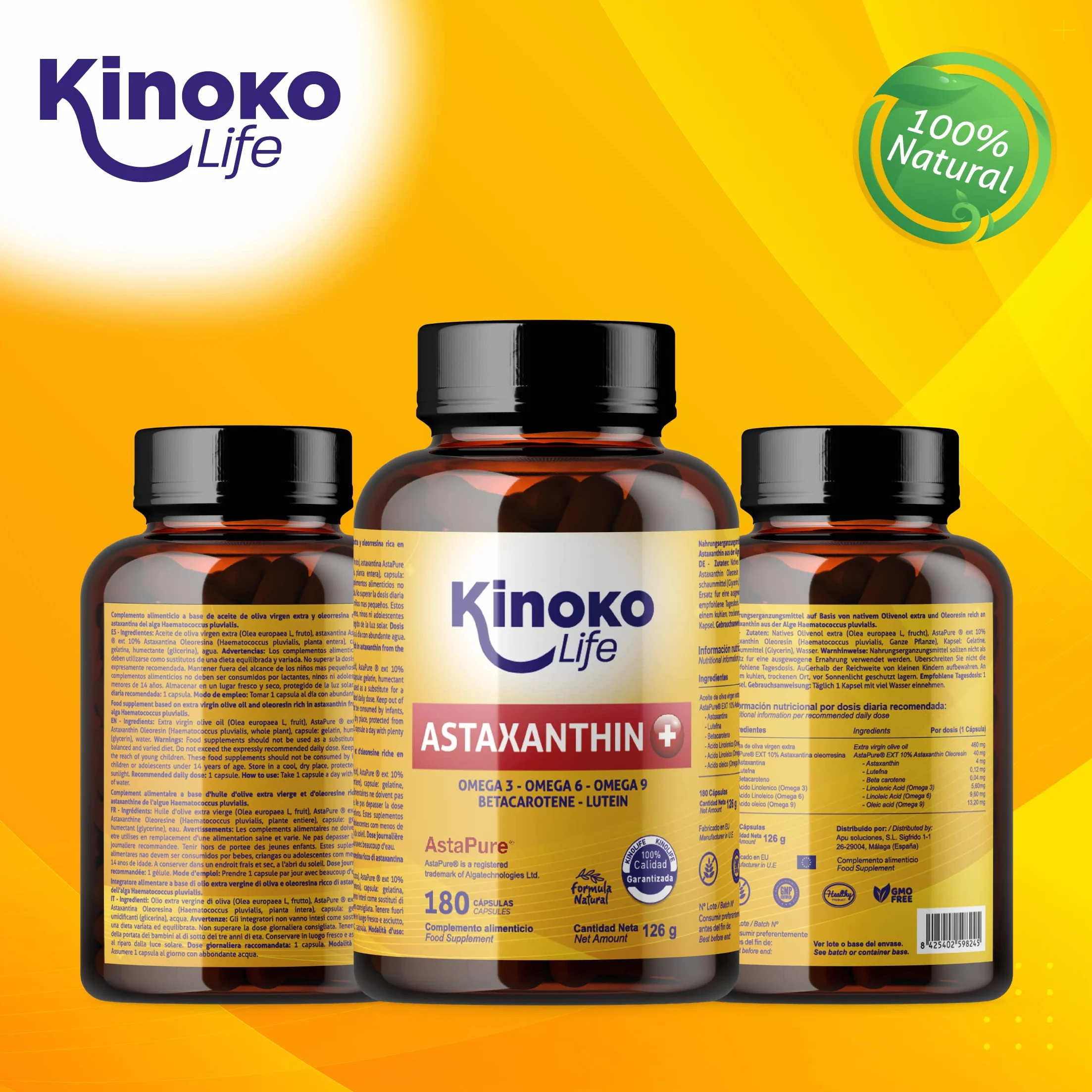 Astaxantina Plus 4mg 180 Capsule Sofgels con Luteina Omega 369 Beta-carotene AstaPure Antiossidante Naturale