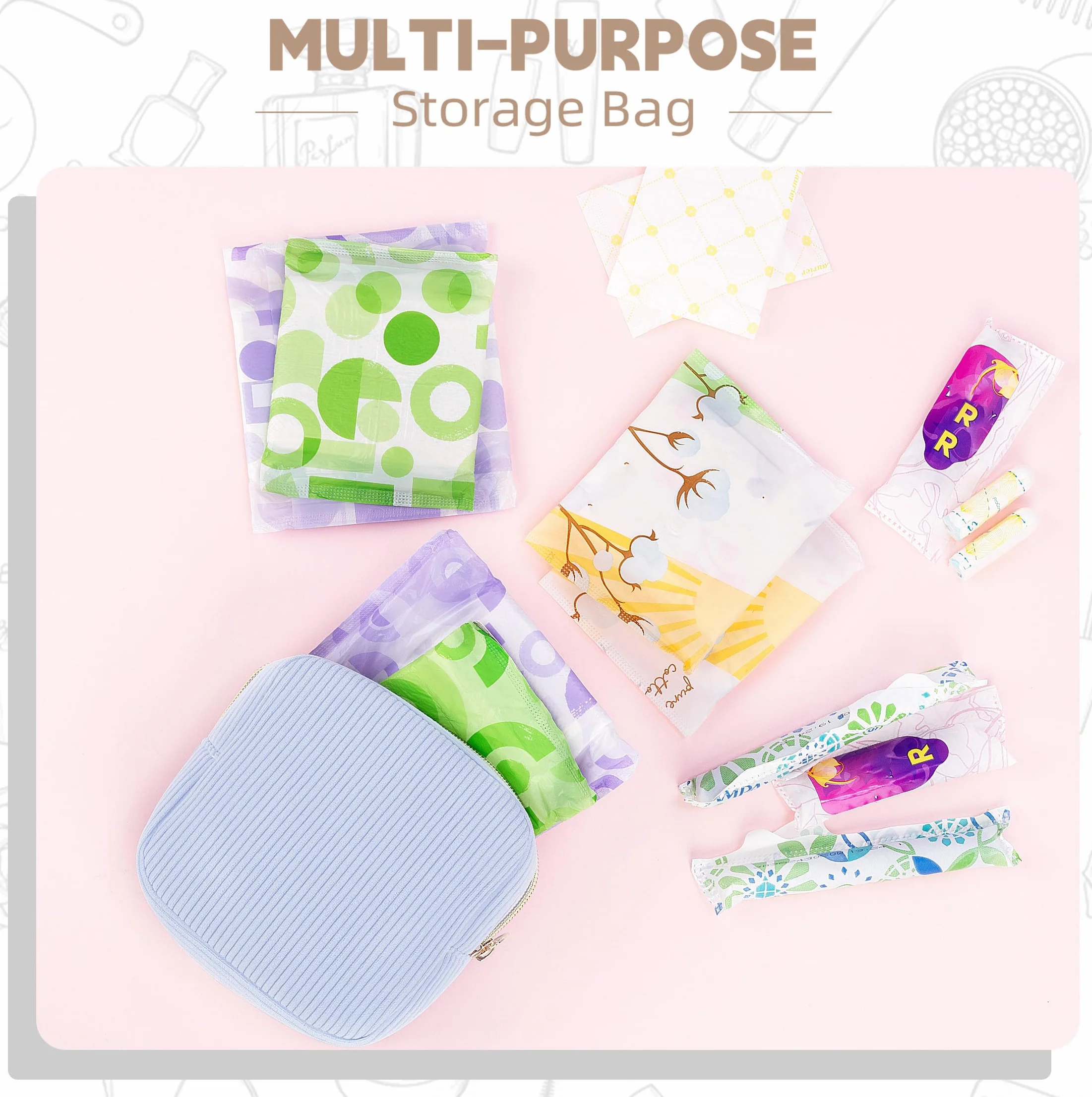 Porta Assorbenti da Borsa Sacchetti di Tela per Mestruale con Cerniera Piccolo Pochette Porta Trucchi da Viaggio Borsa Assorbenti Tampons Per Donna Ragazza Regalo(Beige)