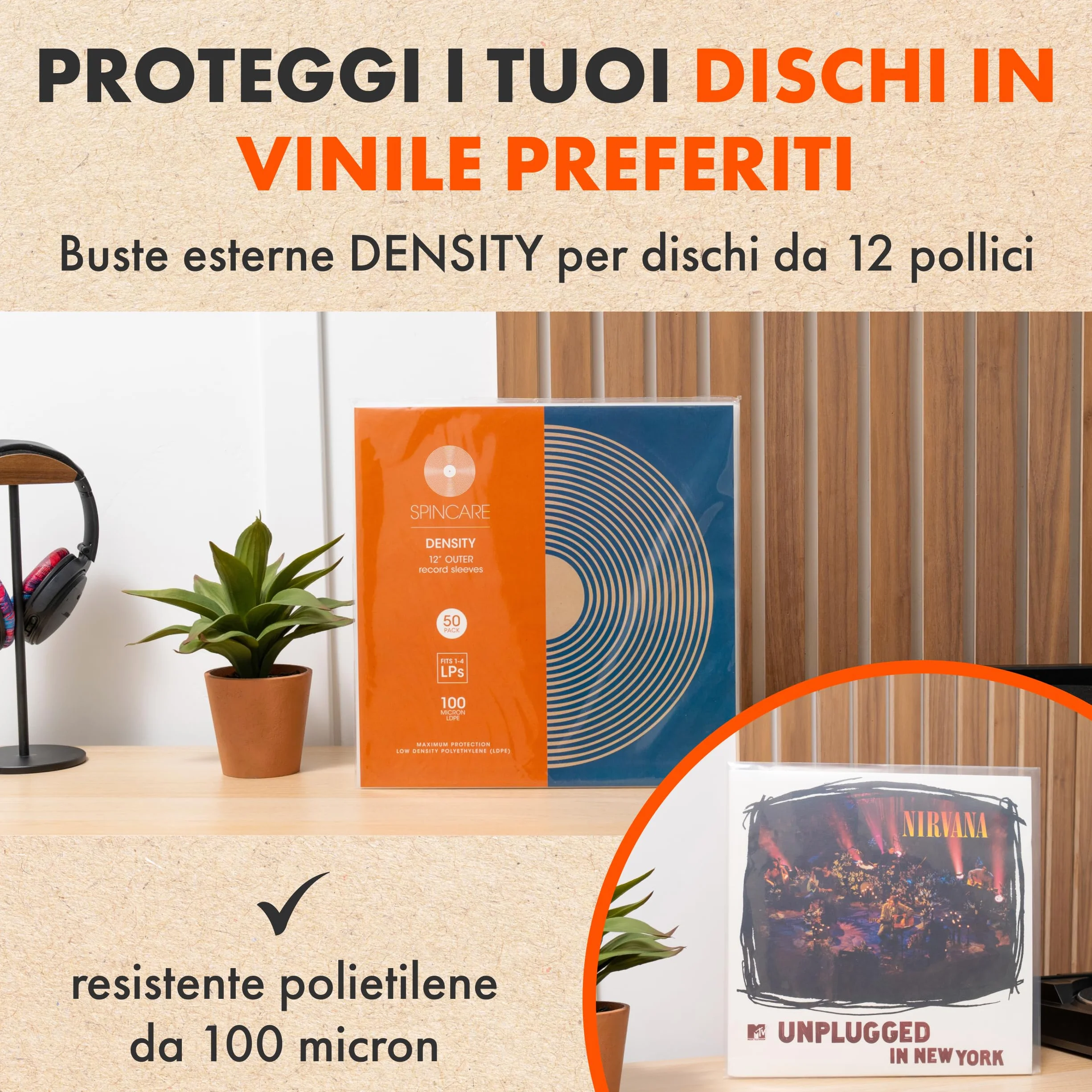 SPINCARE 100x Custodie Esterne 12 Pollici con Protezione UV per Dischi in Vinile Density Custodia Protettiva per LP Singoli e Doppi Album | Polietilene Resistente per archiviazione e conservazione