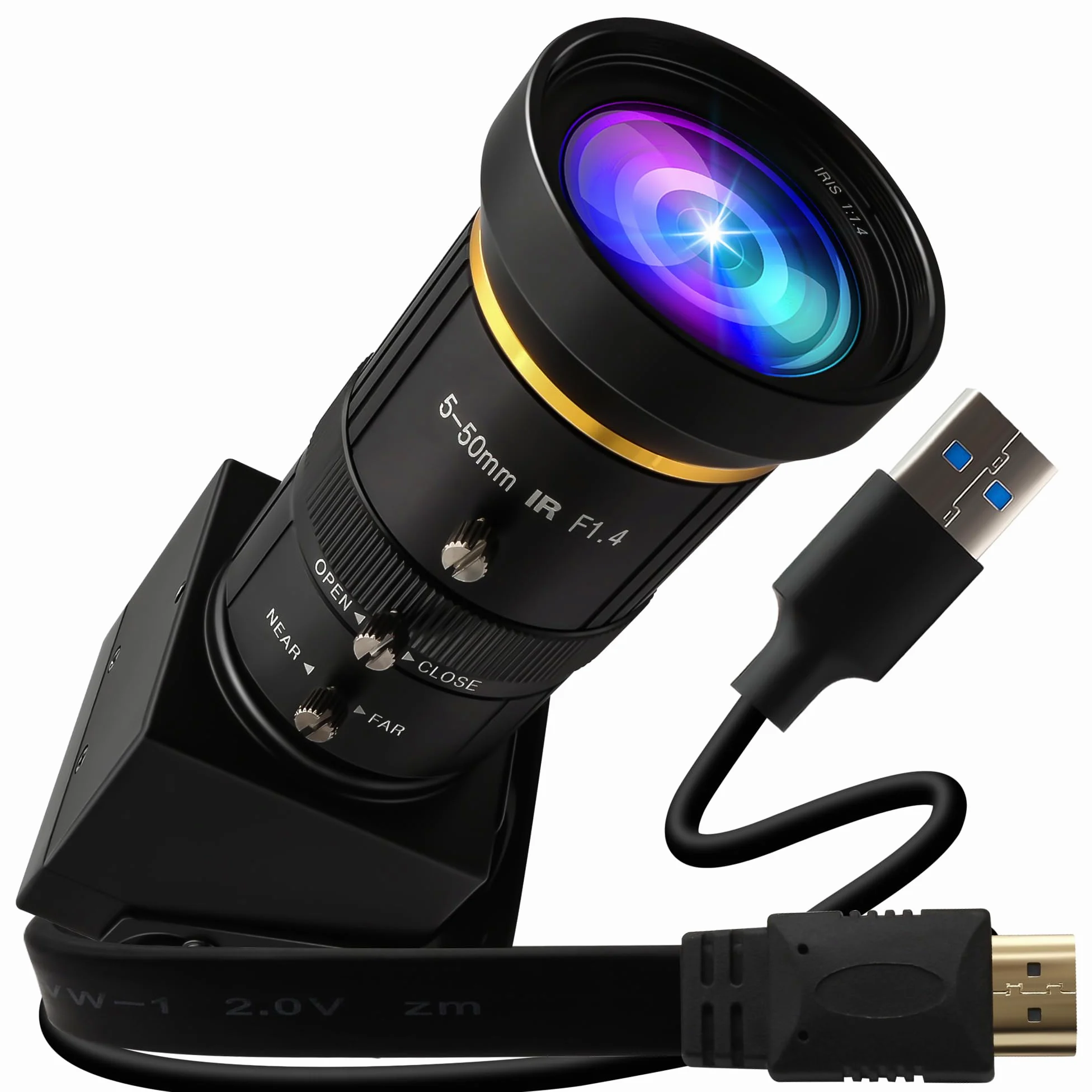 ELP Webcam USB 3.0 4K 60fps - Uscita HDMI e USB, doppio display, zoom manuale, zoom 10x, alta velocità, H.264, obiettivo 5-50mm